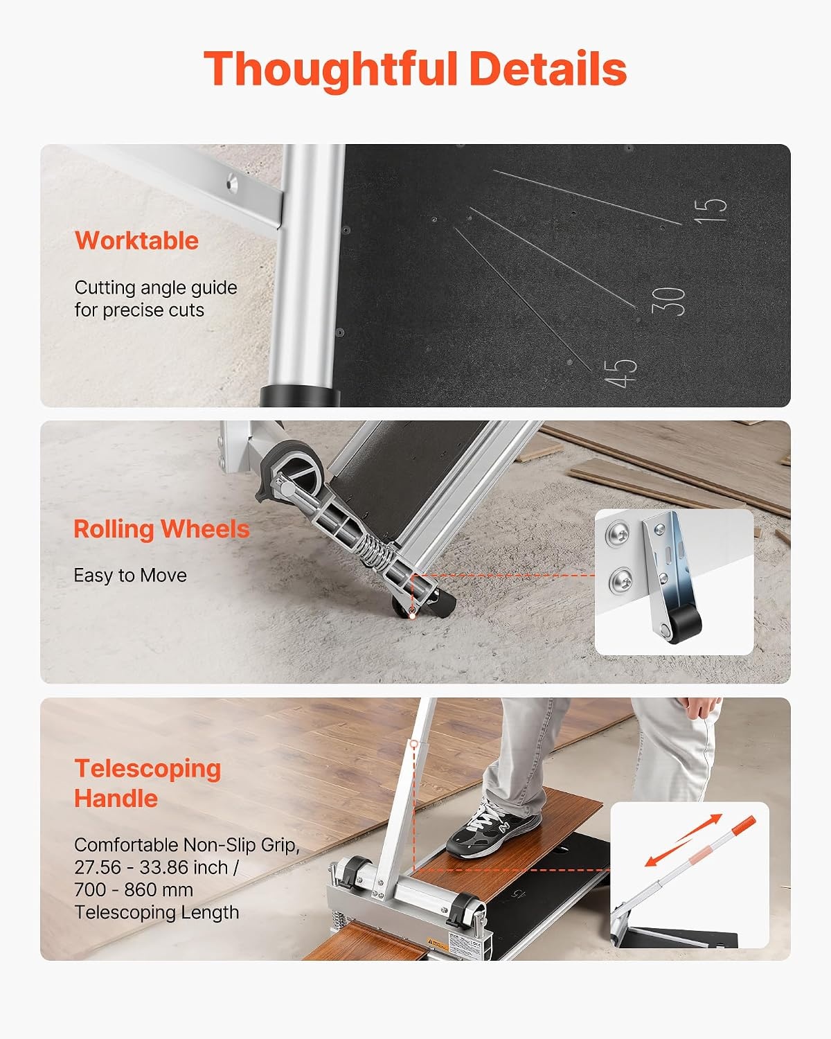image:imageVEVOR 12 inch Vinyl Floor Cutter 16mm Thick Laminate Flooring Cutter with Upgraded LaborSaving AluminumAlloy Lever Telescoping Support Plate Cuts Engineered Wood LVT VCT SPC LVP WPC13 in Wide x 12 mm Thick