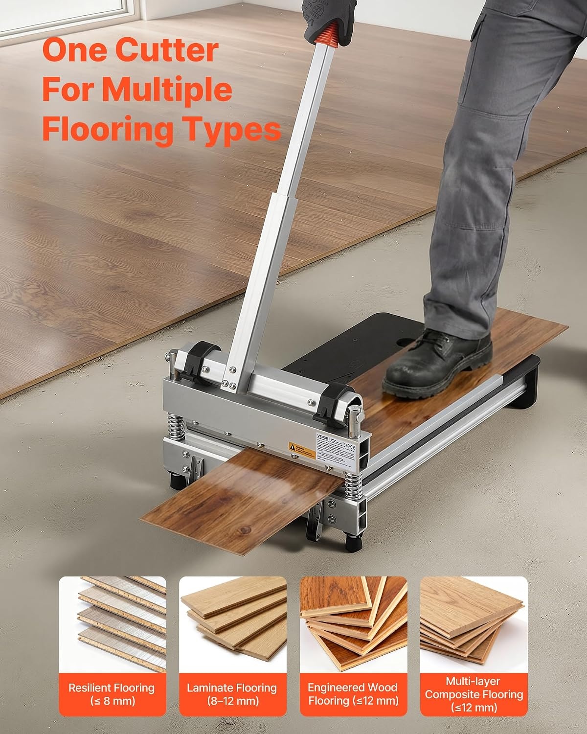 image:imageVEVOR 12 inch Vinyl Floor Cutter 16mm Thick Laminate Flooring Cutter with Upgraded LaborSaving AluminumAlloy Lever Telescoping Support Plate Cuts Engineered Wood LVT VCT SPC LVP WPC13 in Wide x 12 mm Thick