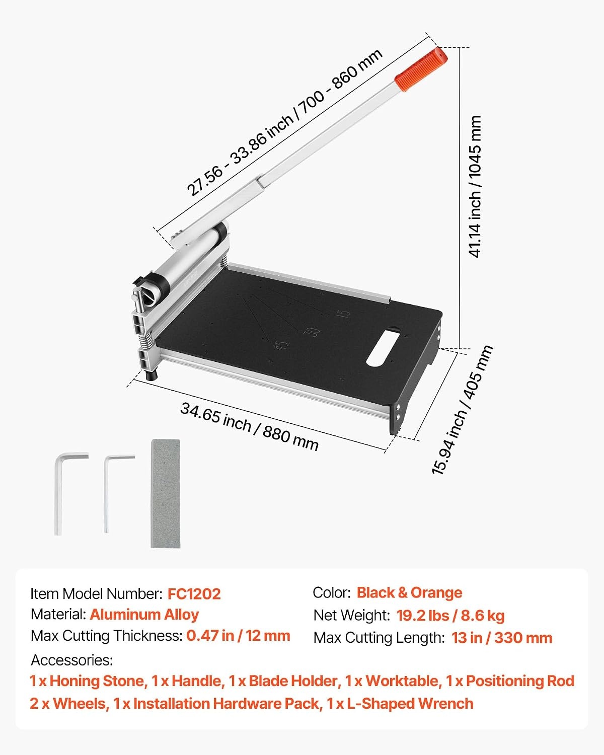 image:imageVEVOR 12 inch Vinyl Floor Cutter 16mm Thick Laminate Flooring Cutter with Upgraded LaborSaving AluminumAlloy Lever Telescoping Support Plate Cuts Engineered Wood LVT VCT SPC LVP WPC13 in Wide x 12 mm Thick