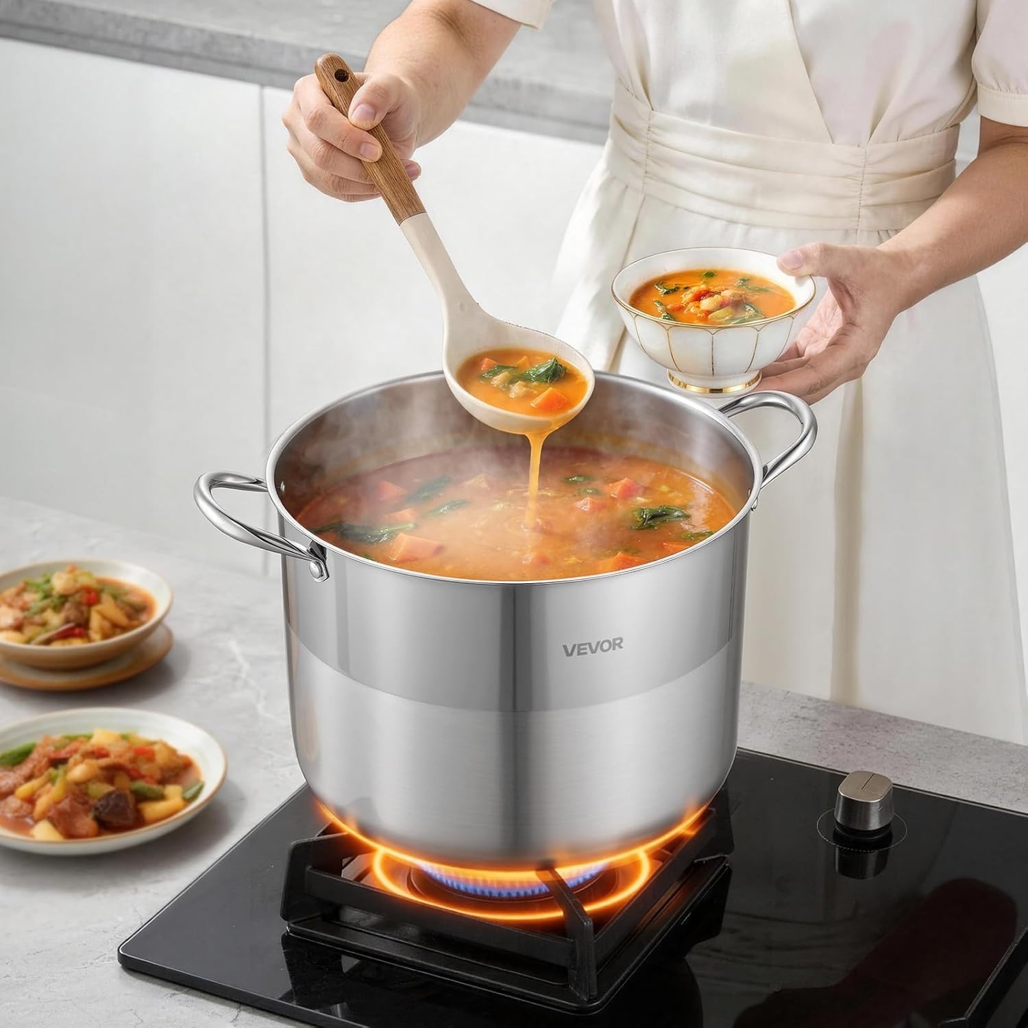 image:imageVEVOR 188 Stainless Steel Stockpot 42QT Large Cooking Pots Multipurpose Cookware Sauce Pot with Composite Base Heavy Duty Commercial Grade Stock Pot Sanding Treatment for Large Groups Events159 Quarts