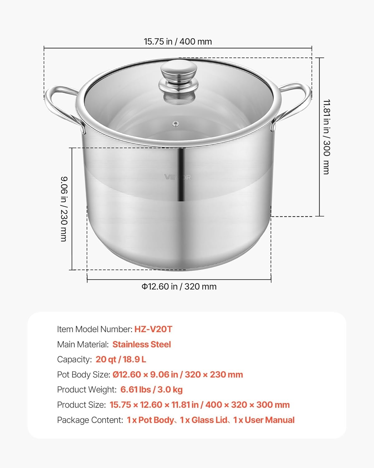 image:imageVEVOR 188 Stainless Steel Stockpot 42QT Large Cooking Pots Multipurpose Cookware Sauce Pot with Composite Base Heavy Duty Commercial Grade Stock Pot Sanding Treatment for Large Groups Events159 Quarts
