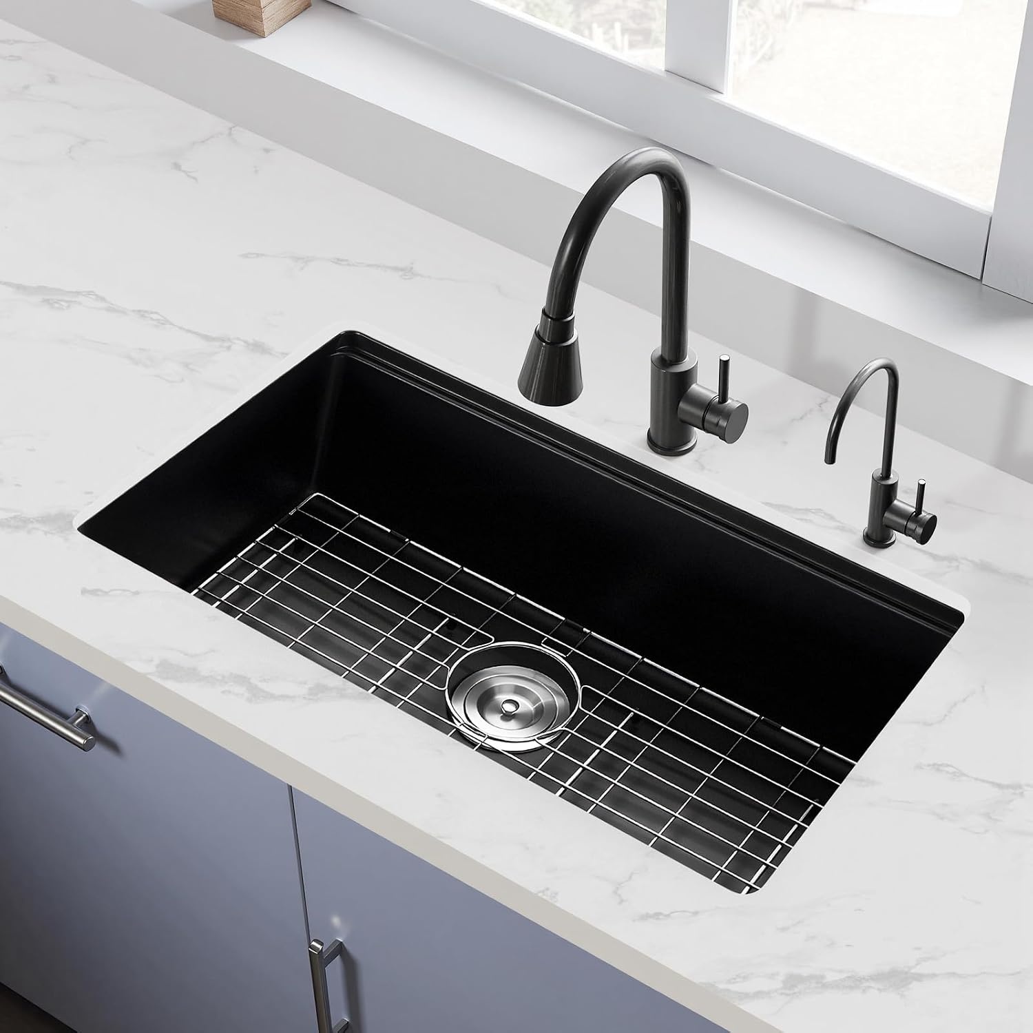 image:imageVEVOR 33 inch Kitchen Sink Workstation Top Mount Granite Sinks DropIn Single Bowl Farmhouse Basin with Multiple Accessories Household Dishwasher Sinks 18D x 30W x 9H18D x 30W x 9H