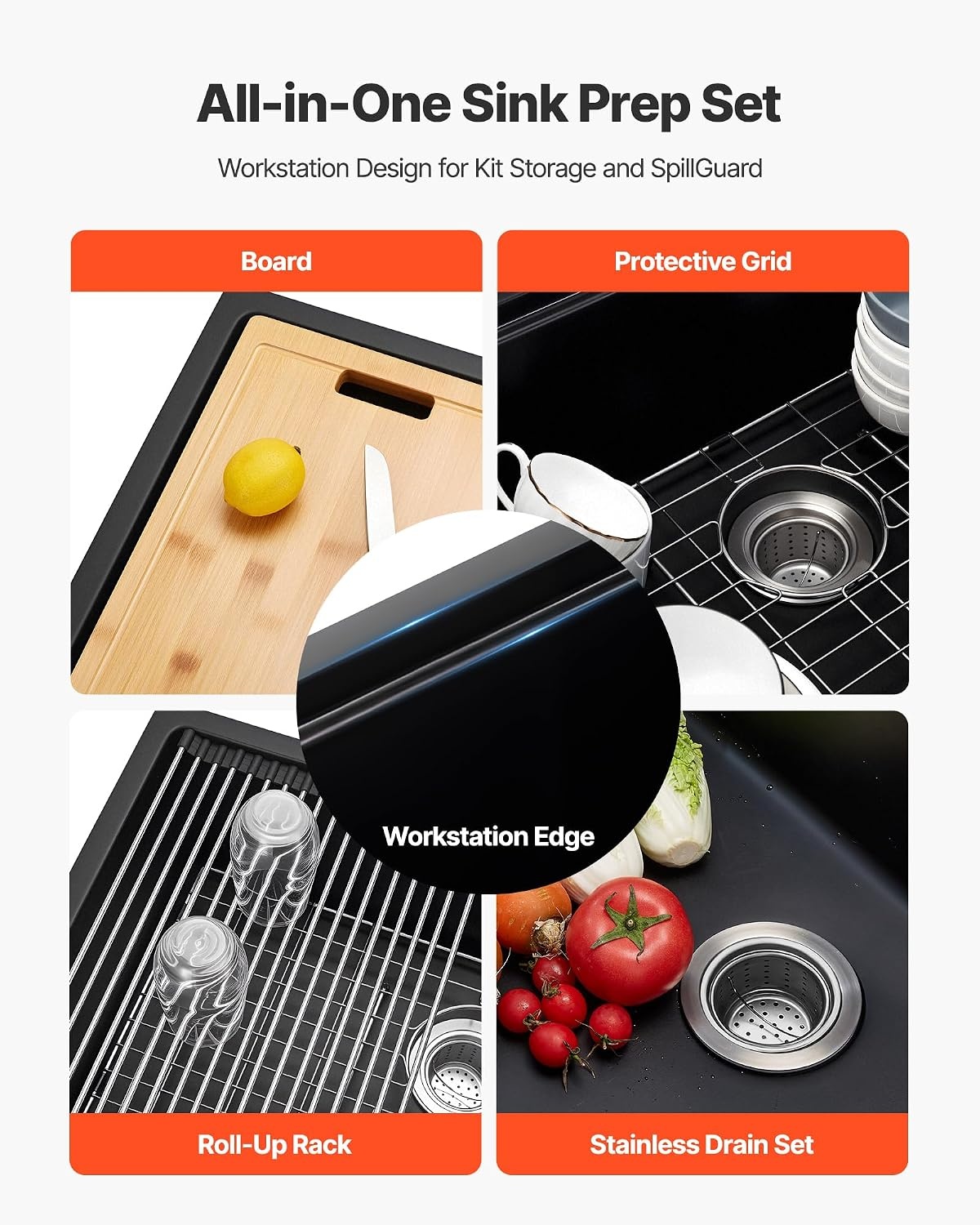 image:imageVEVOR 33 inch Kitchen Sink Workstation Top Mount Granite Sinks DropIn Single Bowl Farmhouse Basin with Multiple Accessories Household Dishwasher Sinks 18D x 30W x 9H18D x 30W x 9H