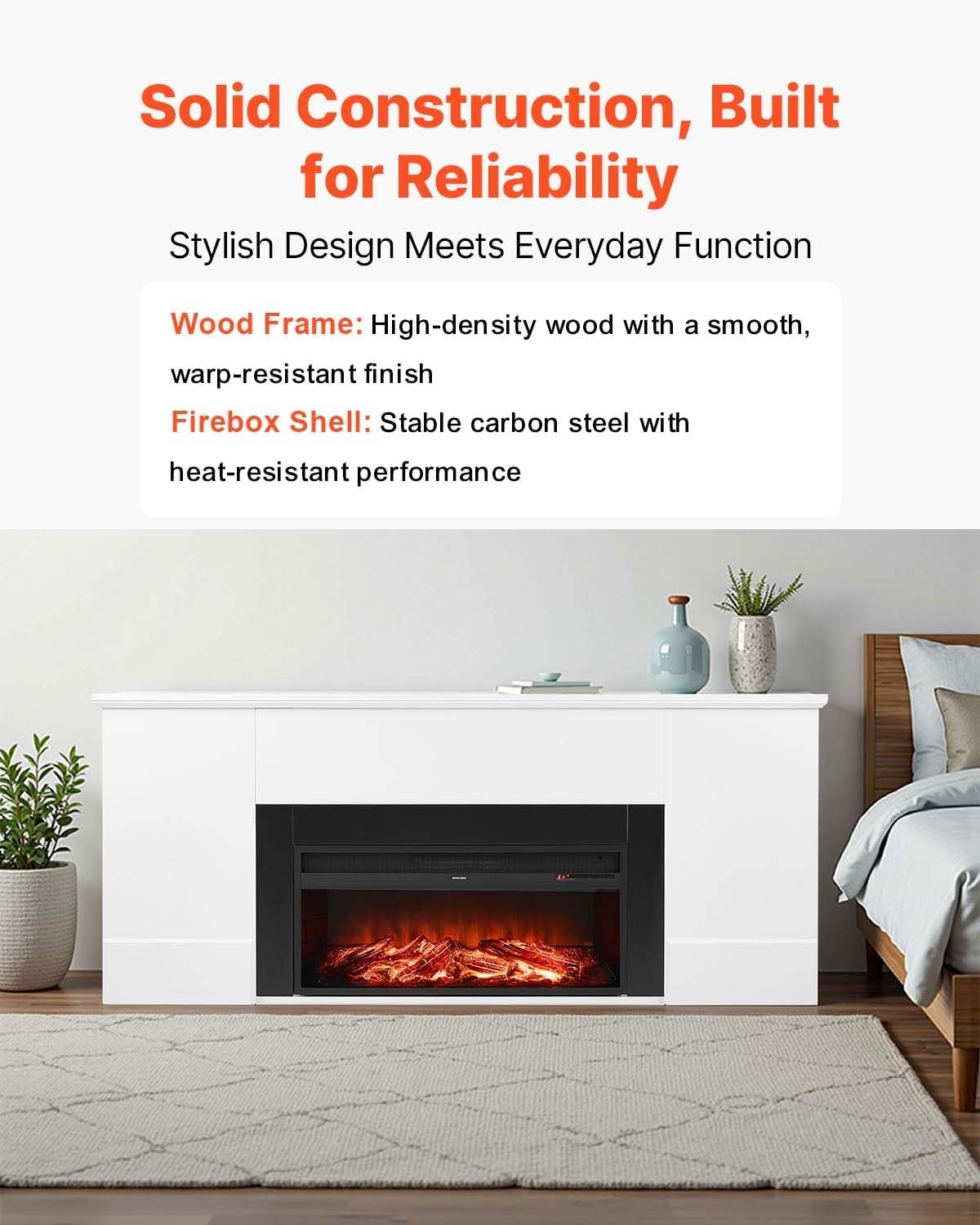 image:imageVEVOR 75Inch Freestanding Fireplace 1500W 5120 BTU Electric Fireplace Heater with Mantel Adjustable Flame amp Timer Overheat Protection Remote Control for Indoor Living Room amp Bedroom White75 Inch