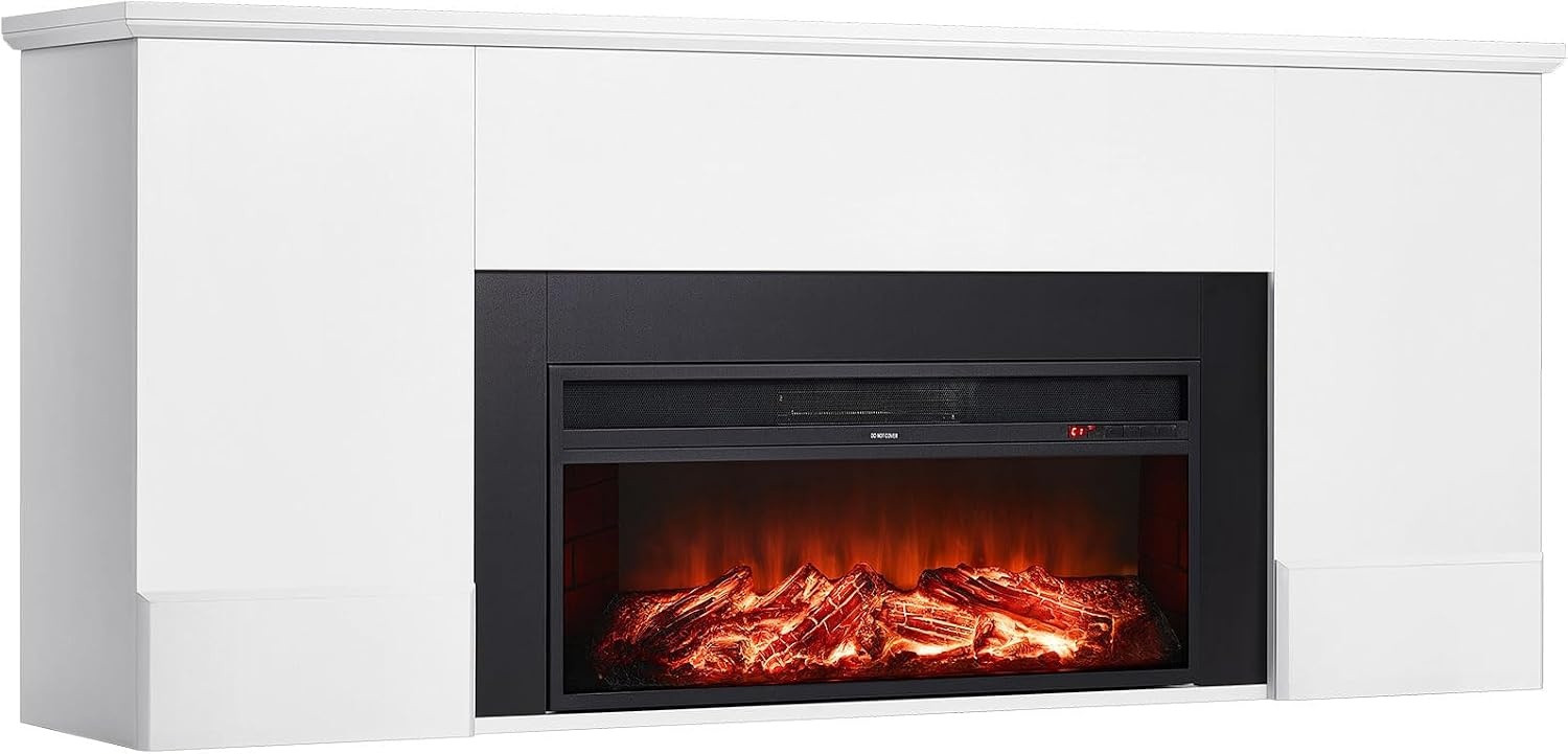 image:imageVEVOR 75Inch Freestanding Fireplace 1500W 5120 BTU Electric Fireplace Heater with Mantel Adjustable Flame amp Timer Overheat Protection Remote Control for Indoor Living Room amp Bedroom White75 Inch