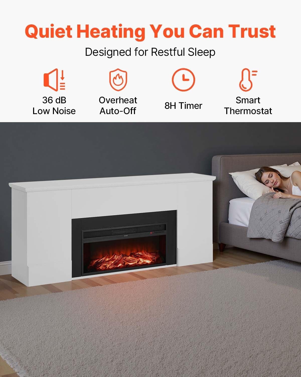 image:imageVEVOR 75Inch Freestanding Fireplace 1500W 5120 BTU Electric Fireplace Heater with Mantel Adjustable Flame amp Timer Overheat Protection Remote Control for Indoor Living Room amp Bedroom White75 Inch