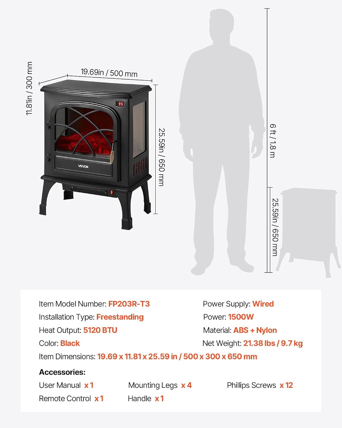 image:imageVEVOR 75Inch Freestanding Fireplace 1500W 5120 BTU Electric Fireplace Heater with Mantel Adjustable Flame amp Timer Overheat Protection Remote Control for Indoor Living Room amp Bedroom White255 Inch
