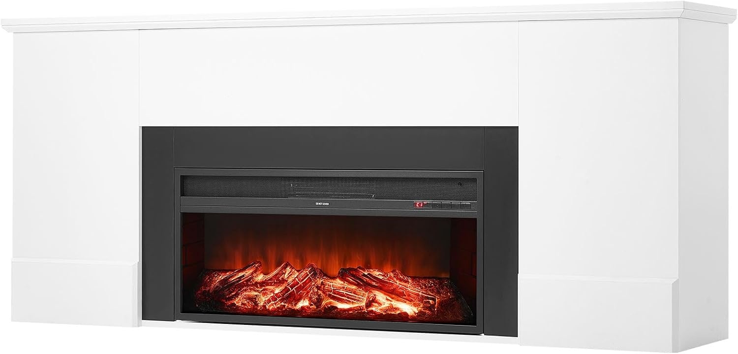 image:imageVEVOR 75Inch Freestanding Fireplace 1500W 5120 BTU Electric Fireplace Heater with Mantel Adjustable Flame amp Timer Overheat Protection Remote Control for Indoor Living Room amp Bedroom White75 Inch