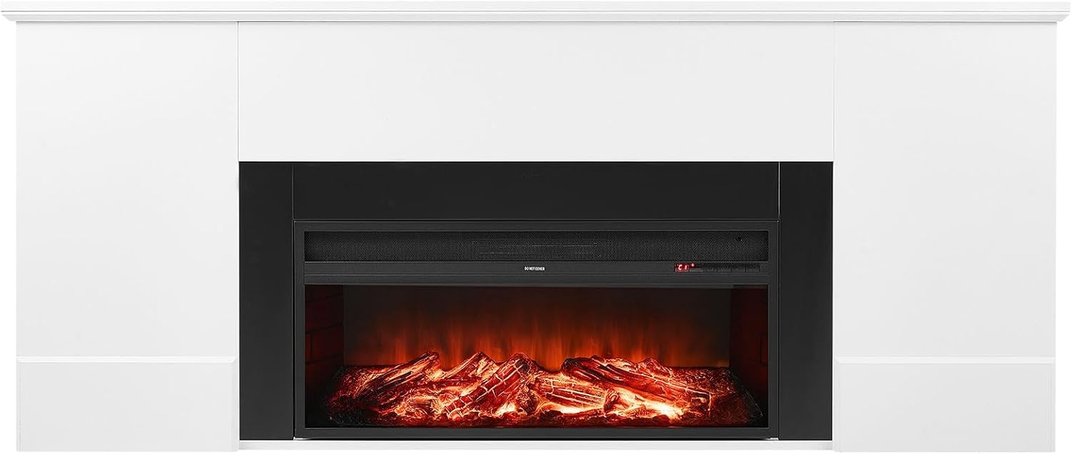 image:imageVEVOR 75Inch Freestanding Fireplace 1500W 5120 BTU Electric Fireplace Heater with Mantel Adjustable Flame amp Timer Overheat Protection Remote Control for Indoor Living Room amp Bedroom White75 Inch