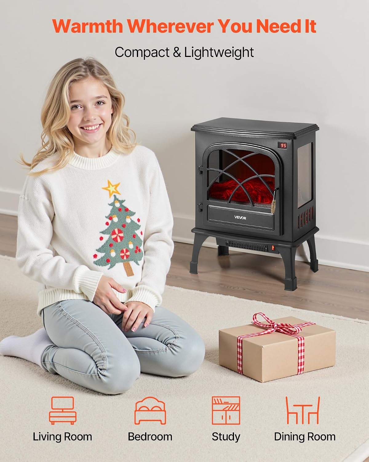 image:imageVEVOR 75Inch Freestanding Fireplace 1500W 5120 BTU Electric Fireplace Heater with Mantel Adjustable Flame amp Timer Overheat Protection Remote Control for Indoor Living Room amp Bedroom White255 Inch