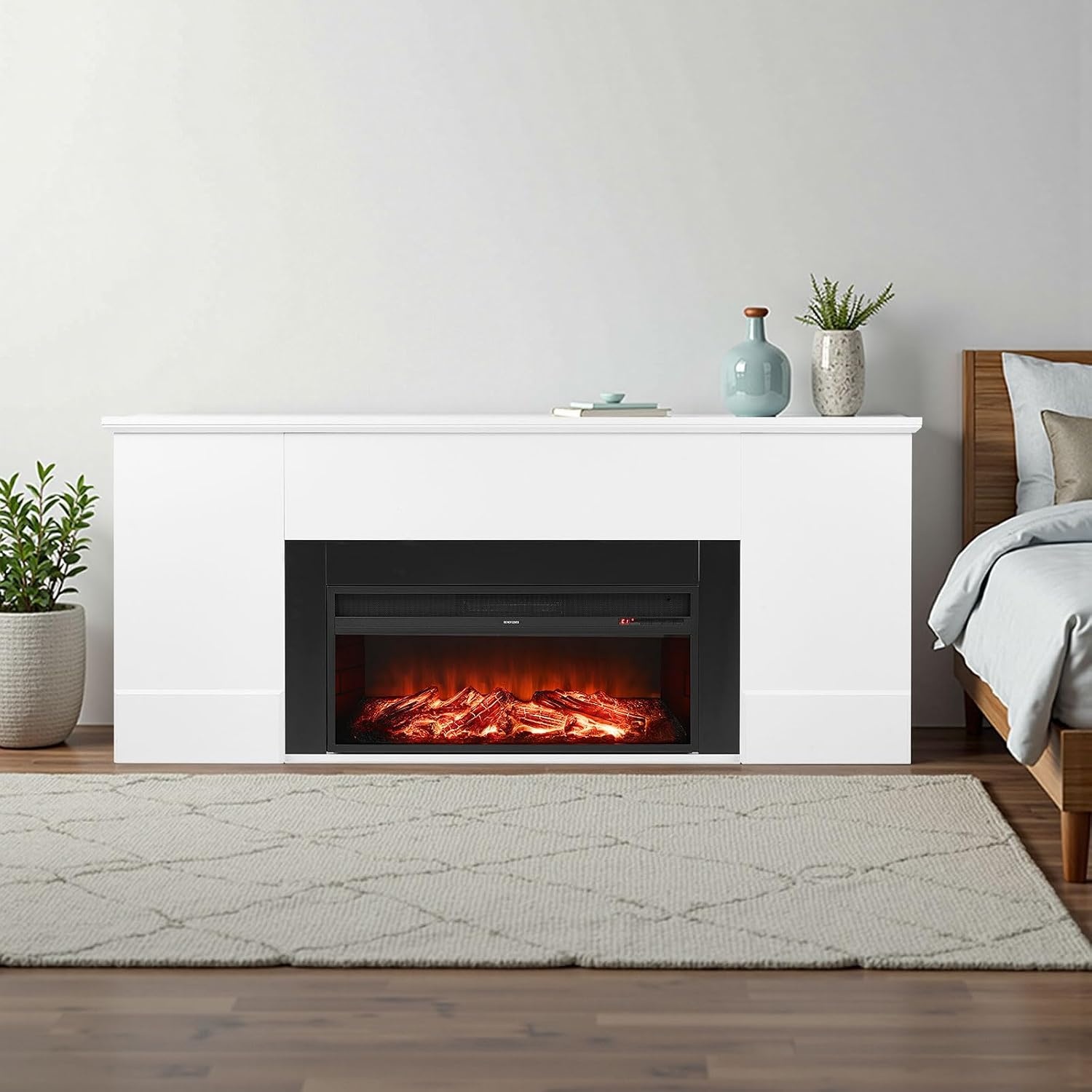 image:imageVEVOR 75Inch Freestanding Fireplace 1500W 5120 BTU Electric Fireplace Heater with Mantel Adjustable Flame amp Timer Overheat Protection Remote Control for Indoor Living Room amp Bedroom White75 Inch