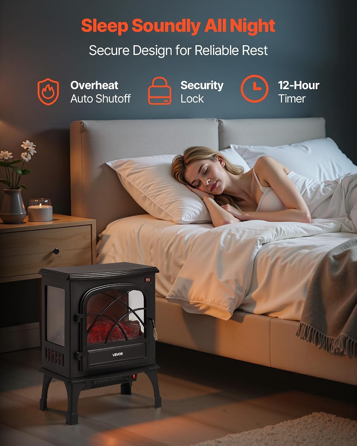 image:imageVEVOR 75Inch Freestanding Fireplace 1500W 5120 BTU Electric Fireplace Heater with Mantel Adjustable Flame amp Timer Overheat Protection Remote Control for Indoor Living Room amp Bedroom White255 Inch