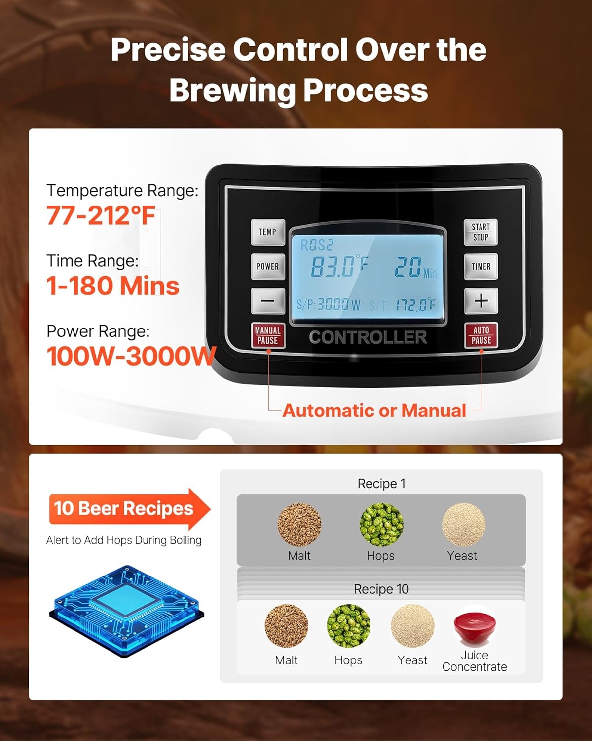 image:imageVEVOR Beer Brewing Equipment 16 Gal60L Beer Maker with AntiBurn Pump and Wort Chiller3000W AllinOne Home Brewing Kit with Digital Control Recipe Memory amp Timer Removable mesh strainer16 Gal