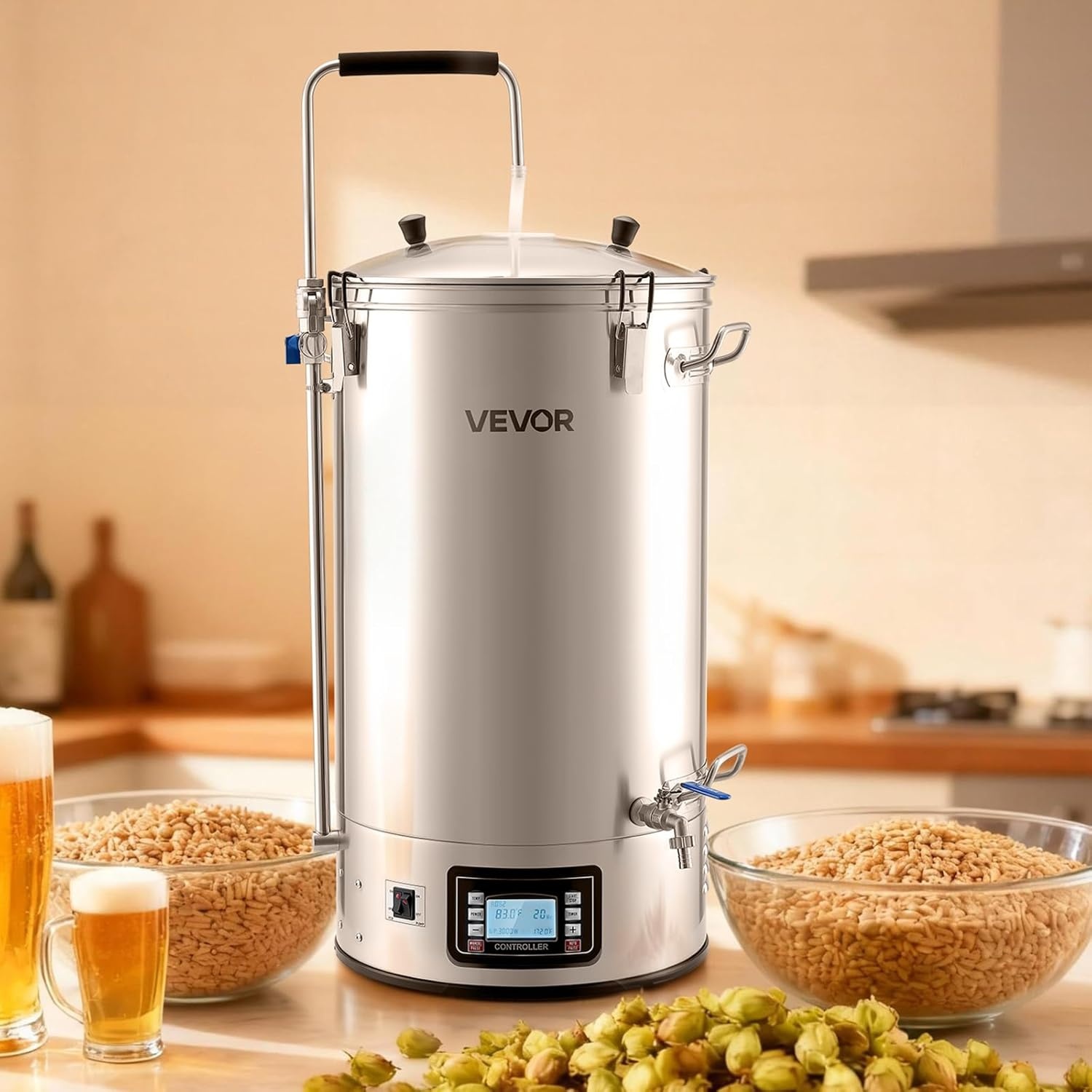 image:imageVEVOR Beer Brewing Equipment 16 Gal60L Beer Maker with AntiBurn Pump and Wort Chiller3000W AllinOne Home Brewing Kit with Digital Control Recipe Memory amp Timer Removable mesh strainer16 Gal