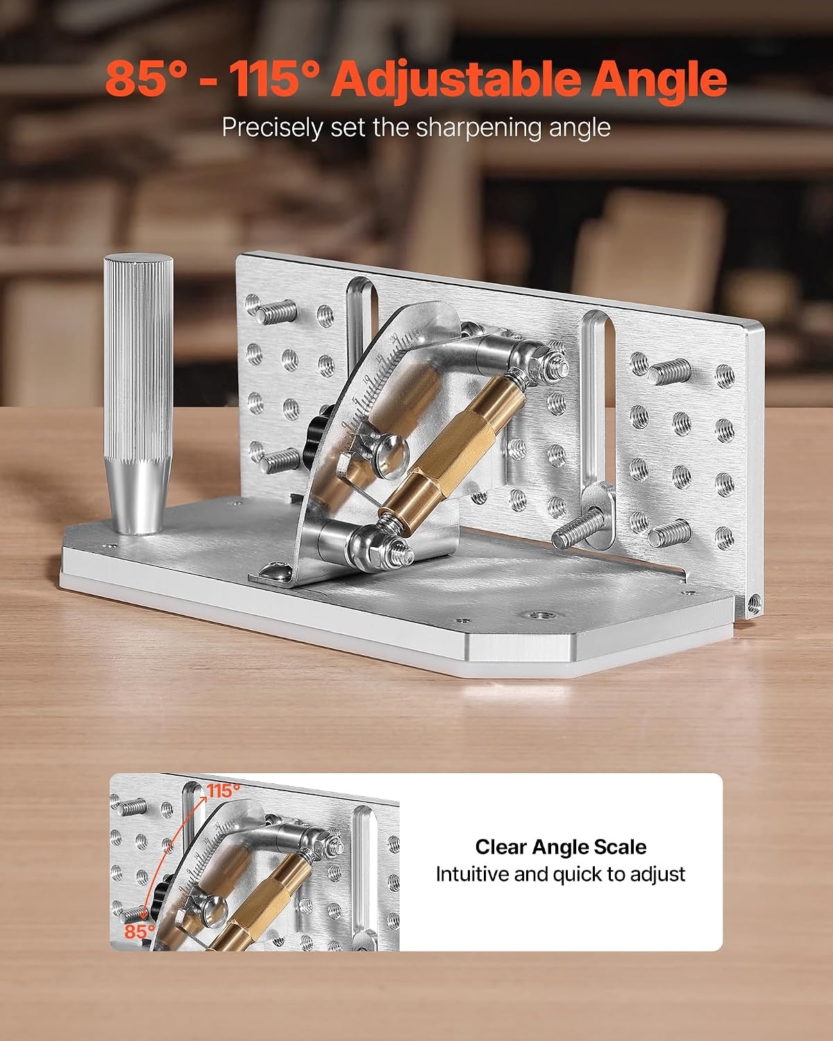 image:imageVEVOR Belt Grinder Knife Jig 85 115 Adjustable Belt Sander Knife Sharpening Jig with Dual Handles 768 Long Sharpener Locator Compatible with Belt Sander Bench Grinder Sharpening MachineSharpening JigUpgrade
