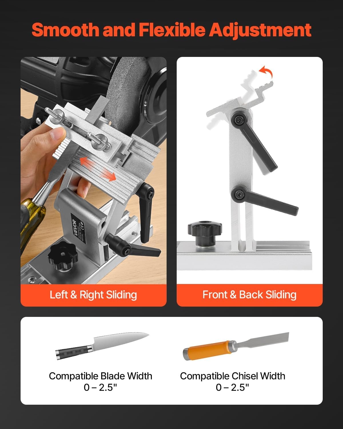 image:imageVEVOR Bench Grinder Tool Rest Adjustable Replacement Tool Rest Sharpening Jig for 6 or 8 Bench Grinder with Flat Miter Slide for 025 inch Wide Blades and Chisels