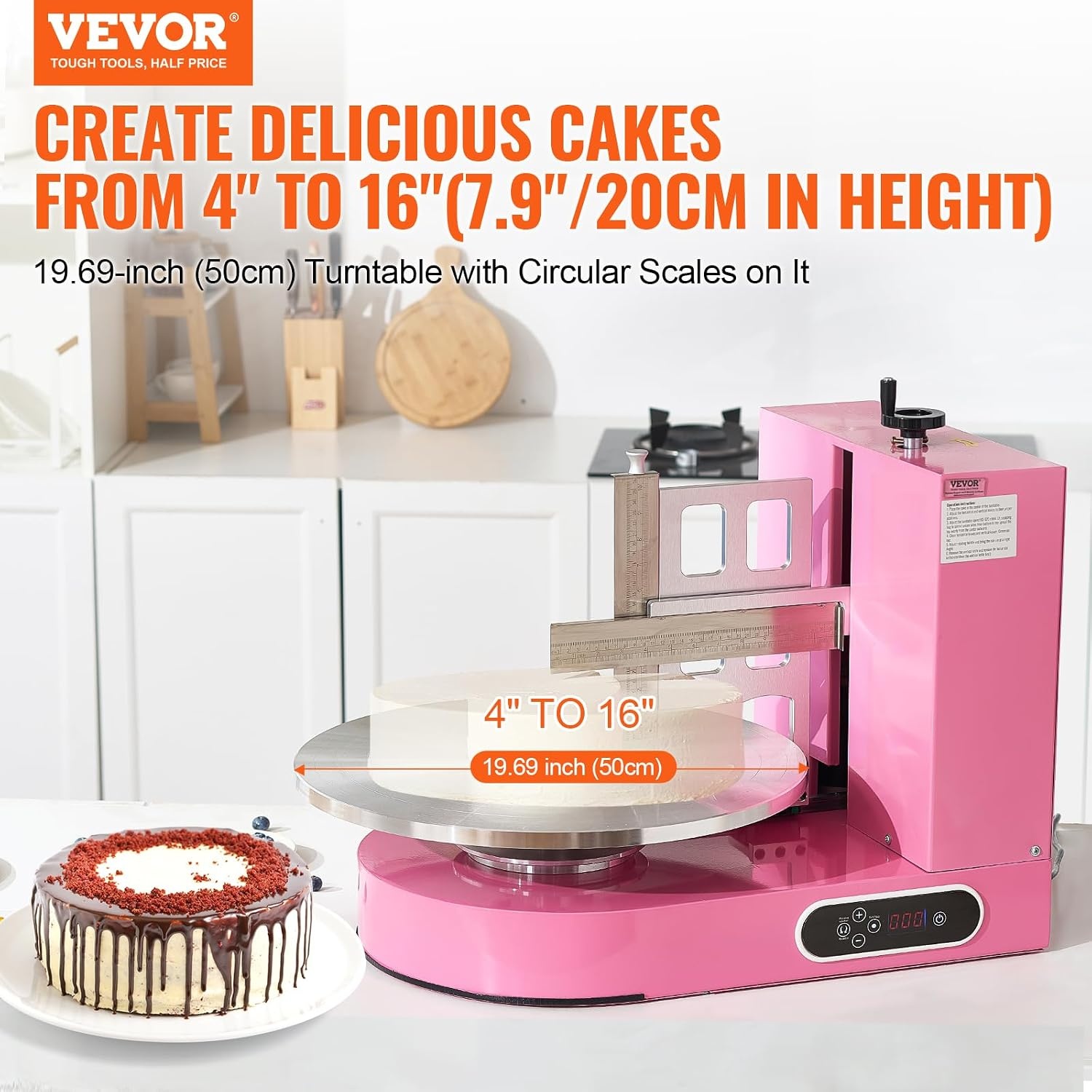 image:imageVEVOR Cake Decorating Machine Cake Cream Spreading Coating Smearing Machine Low Noise Cake Frosting Machine Turntable with Adjustable Scraper for 4 to 16 Cake 25320RPM Rotating Speed PinkPink
