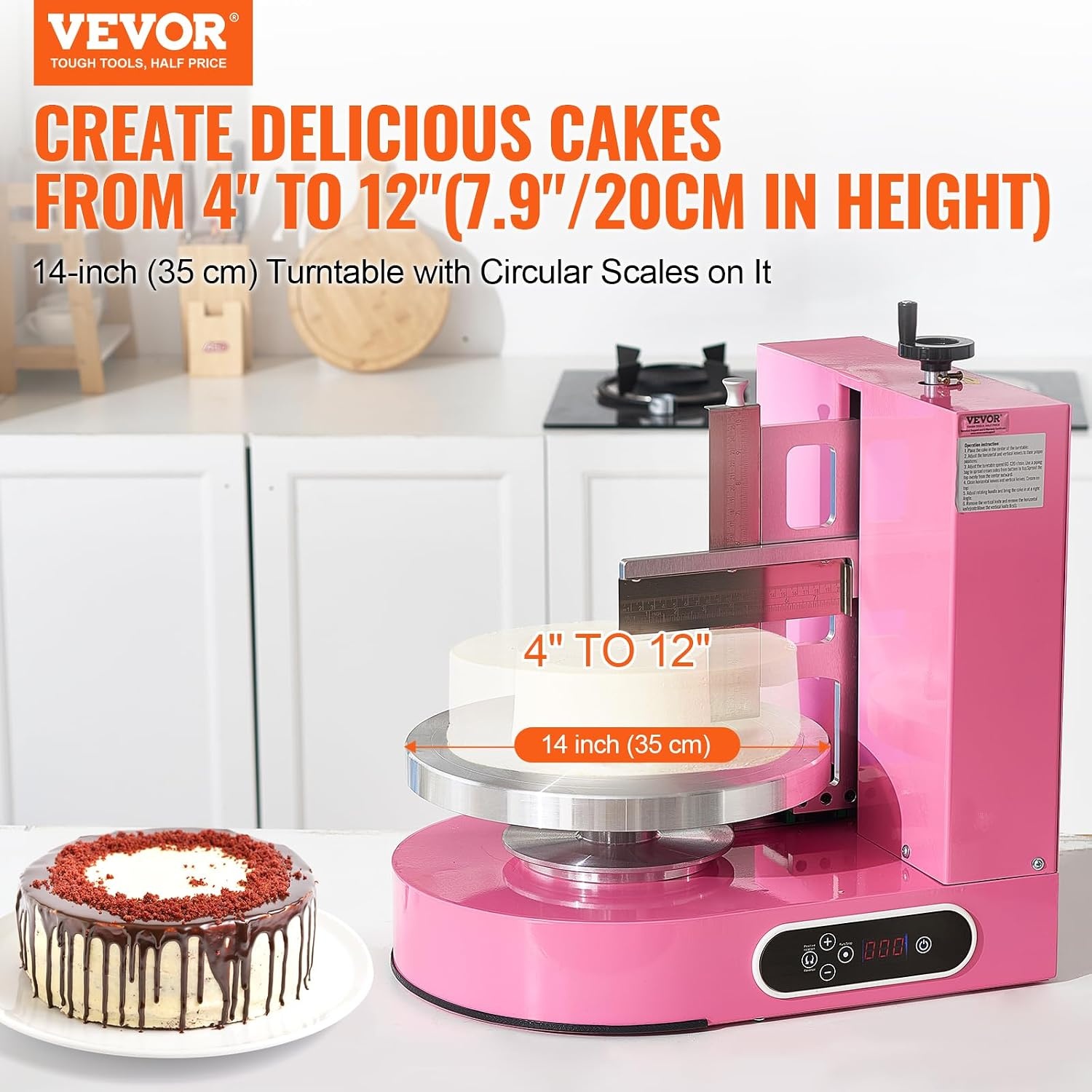 image:imageVEVOR Cake Decorating Machine Cake Cream Spreading Coating Smearing Machine Low Noise Cake Frosting Machine Turntable with Adjustable Scraper for 4 to 16 Cake 25320RPM Rotating Speed PinkPink