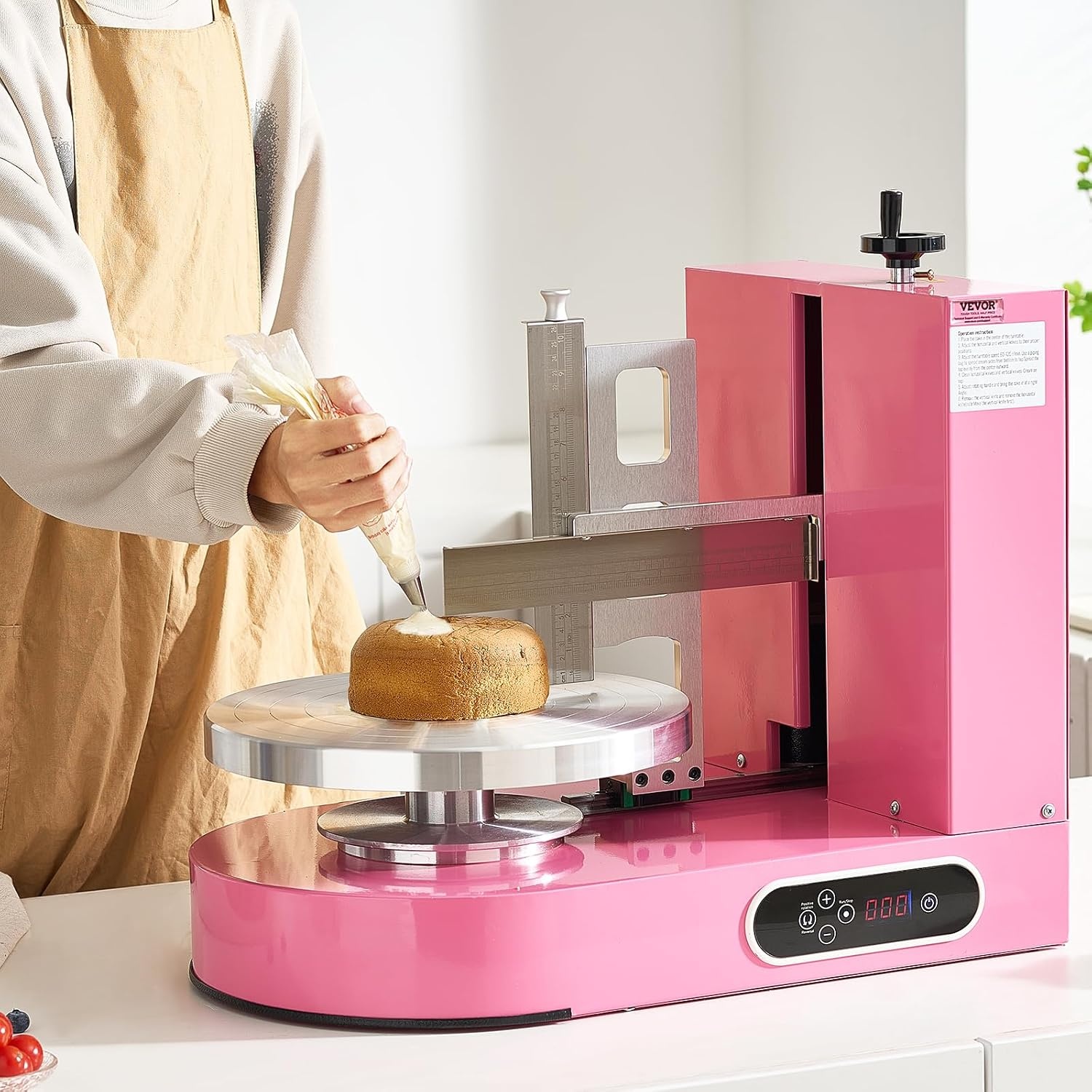 image:imageVEVOR Cake Decorating Machine Cake Cream Spreading Coating Smearing Machine Low Noise Cake Frosting Machine Turntable with Adjustable Scraper for 4 to 16 Cake 25320RPM Rotating Speed PinkPink