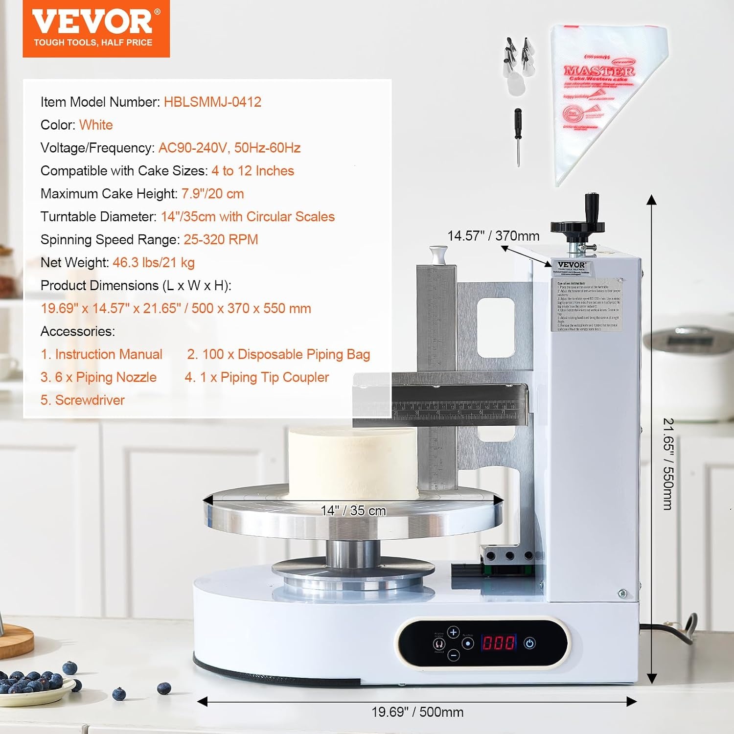 image:imageVEVOR Cake Decorating Machine Cake Cream Spreading Coating Smearing Machine Low Noise Cake Frosting Machine Turntable with Adjustable Scraper for 4 to 16 Cake 25320RPM Rotating Speed PinkWhite
