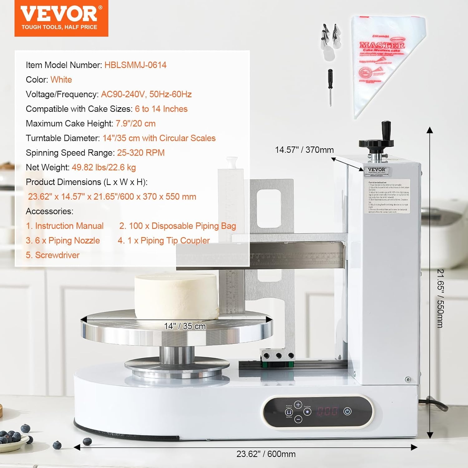 image:imageVEVOR Cake Decorating Machine Cake Cream Spreading Coating Smearing Machine Low Noise Cake Frosting Machine Turntable with Adjustable Scraper for 4 to 16 Cake 25320RPM Rotating Speed PinkWhite