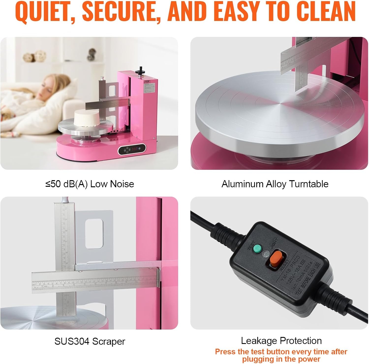 image:imageVEVOR Cake Decorating Machine Cake Cream Spreading Coating Smearing Machine Low Noise Cake Frosting Machine Turntable with Adjustable Scraper for 4 to 16 Cake 25320RPM Rotating Speed PinkPink