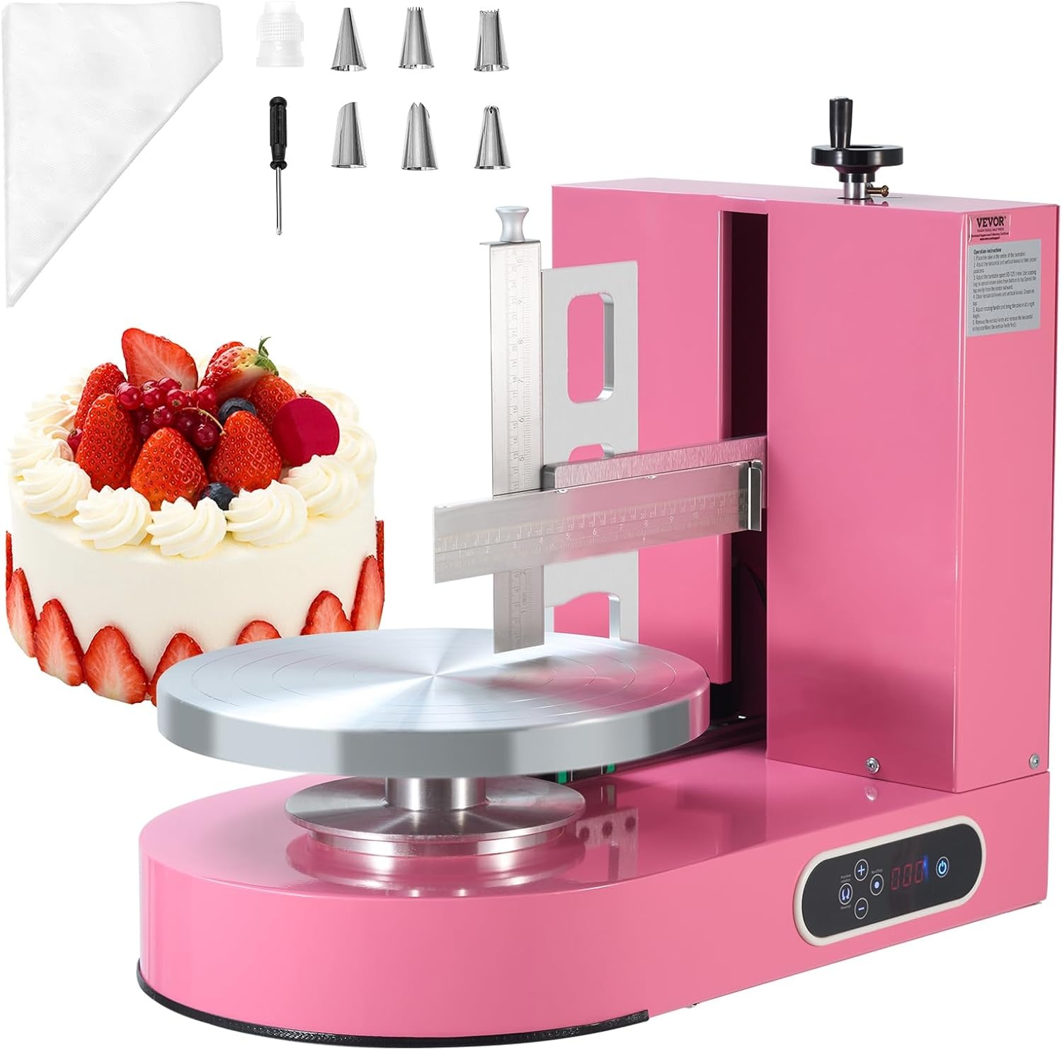 image:imageVEVOR Cake Decorating Machine Cake Cream Spreading Coating Smearing Machine Low Noise Cake Frosting Machine Turntable with Adjustable Scraper for 4 to 16 Cake 25320RPM Rotating Speed PinkPink
