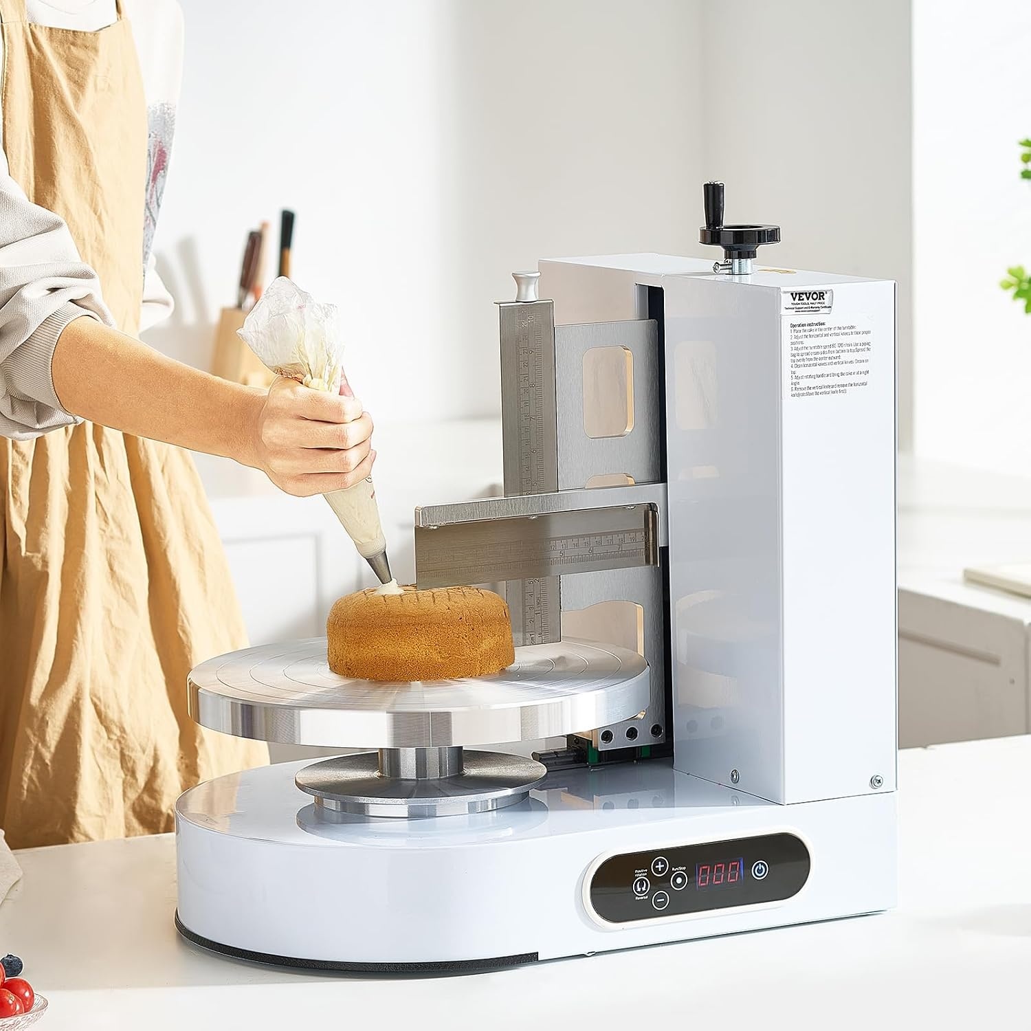 image:imageVEVOR Cake Decorating Machine Cake Cream Spreading Coating Smearing Machine Low Noise Cake Frosting Machine Turntable with Adjustable Scraper for 4 to 16 Cake 25320RPM Rotating Speed PinkWhite