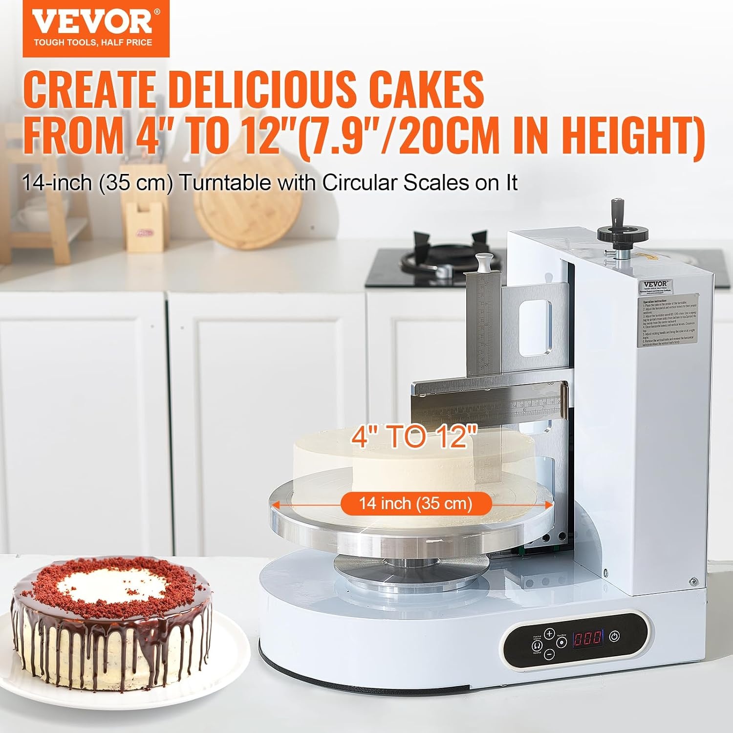 image:imageVEVOR Cake Decorating Machine Cake Cream Spreading Coating Smearing Machine Low Noise Cake Frosting Machine Turntable with Adjustable Scraper for 4 to 16 Cake 25320RPM Rotating Speed PinkWhite