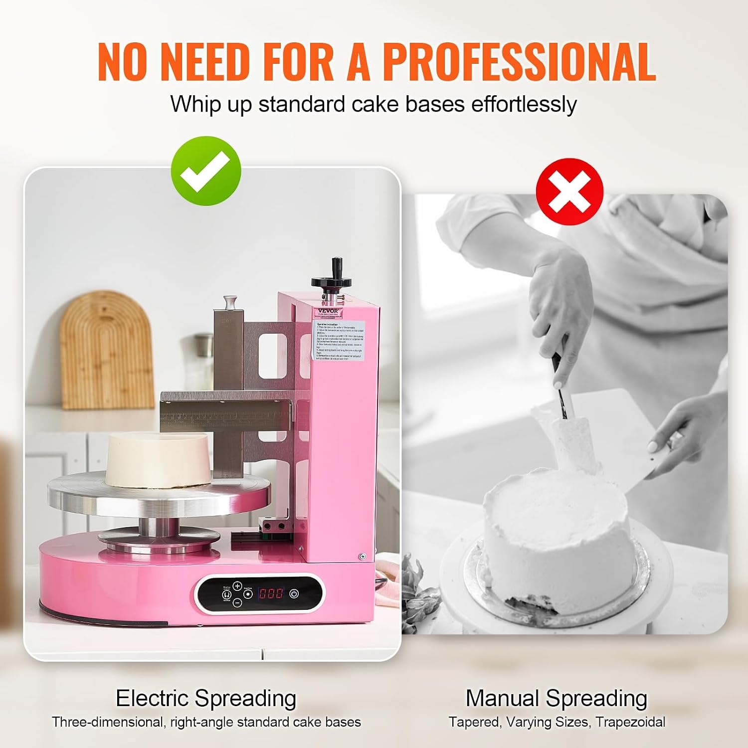 image:imageVEVOR Cake Decorating Machine Cake Cream Spreading Coating Smearing Machine Low Noise Cake Frosting Machine Turntable with Adjustable Scraper for 4 to 16 Cake 25320RPM Rotating Speed PinkPink