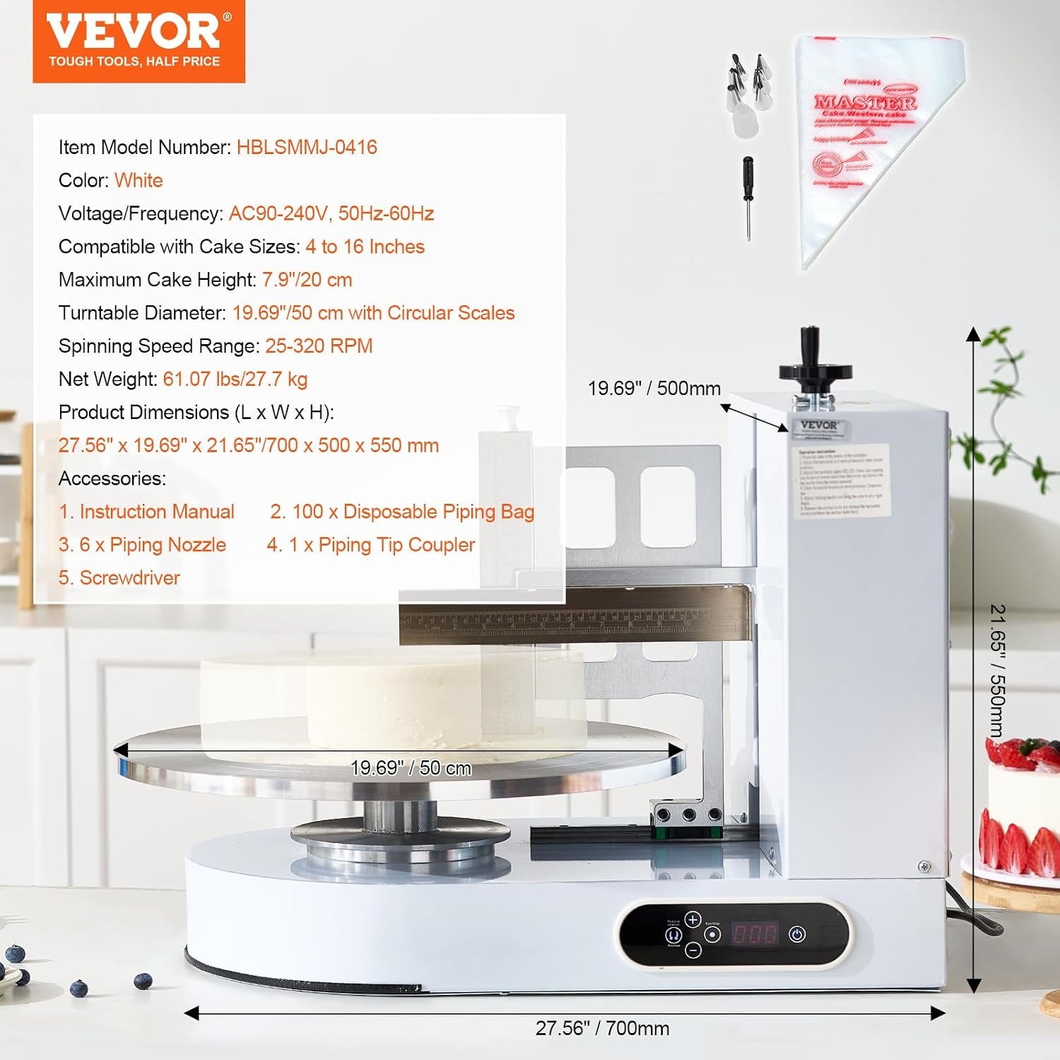 image:imageVEVOR Cake Decorating Machine Cake Cream Spreading Coating Smearing Machine Low Noise Cake Frosting Machine Turntable with Adjustable Scraper for 4 to 16 Cake 25320RPM Rotating Speed PinkWhite