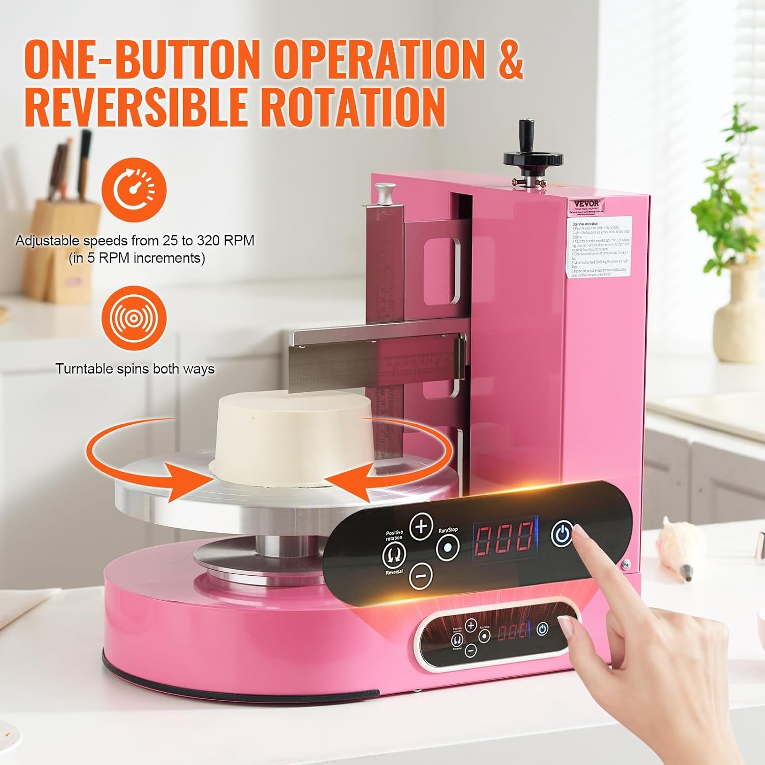 image:imageVEVOR Cake Decorating Machine Cake Cream Spreading Coating Smearing Machine Low Noise Cake Frosting Machine Turntable with Adjustable Scraper for 4 to 16 Cake 25320RPM Rotating Speed PinkPink