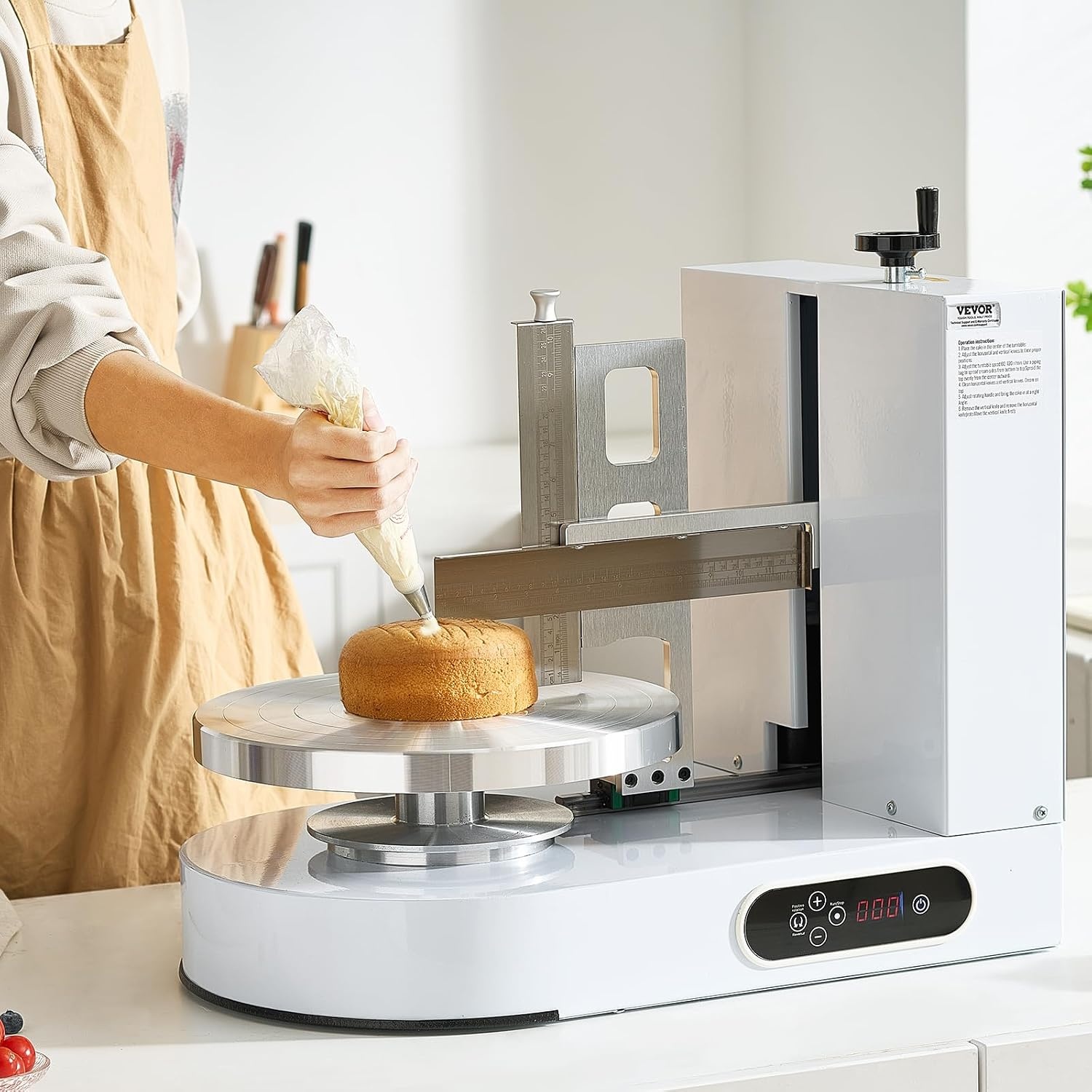image:imageVEVOR Cake Decorating Machine Cake Cream Spreading Coating Smearing Machine Low Noise Cake Frosting Machine Turntable with Adjustable Scraper for 4 to 16 Cake 25320RPM Rotating Speed PinkWhite
