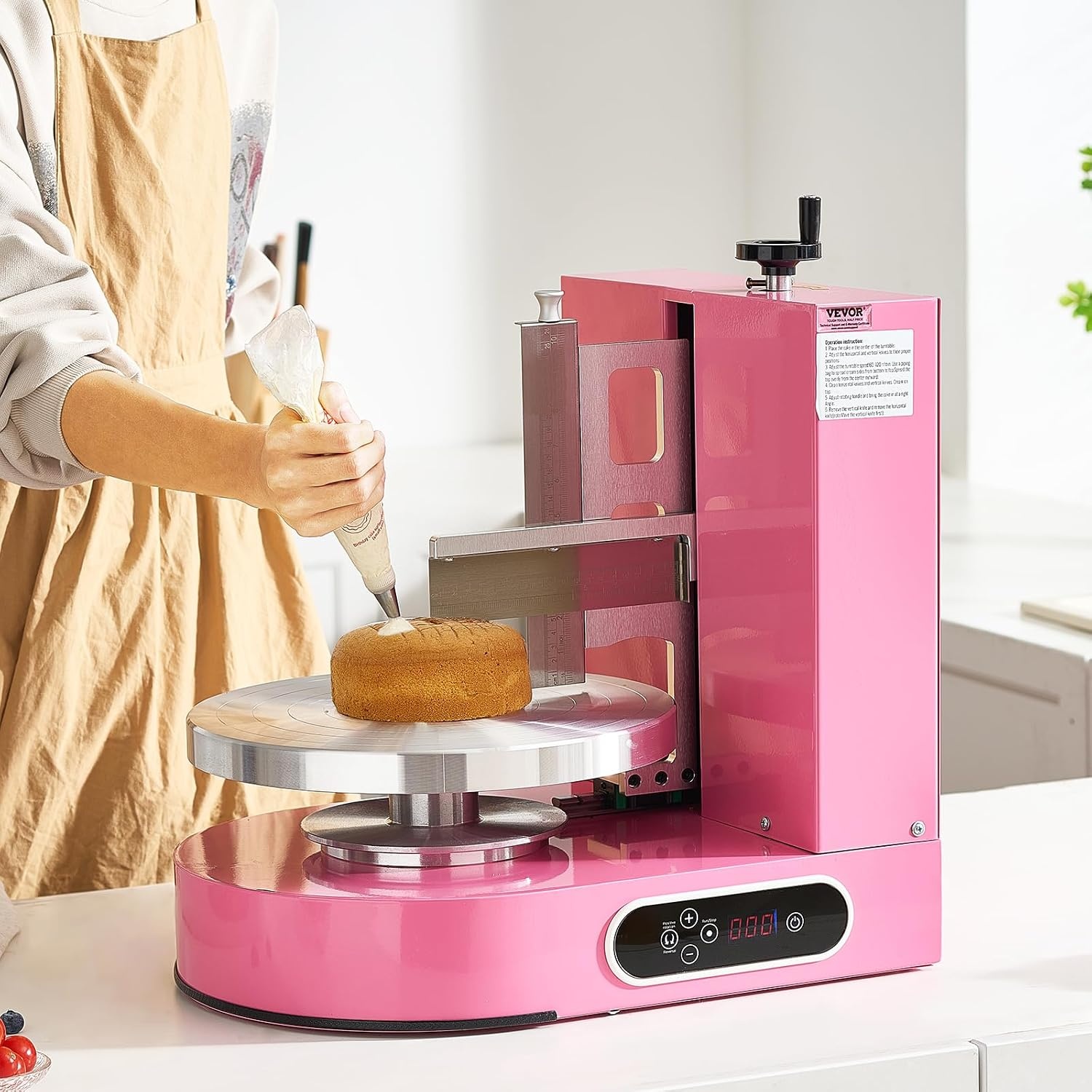 image:imageVEVOR Cake Decorating Machine Cake Cream Spreading Coating Smearing Machine Low Noise Cake Frosting Machine Turntable with Adjustable Scraper for 4 to 16 Cake 25320RPM Rotating Speed PinkPink