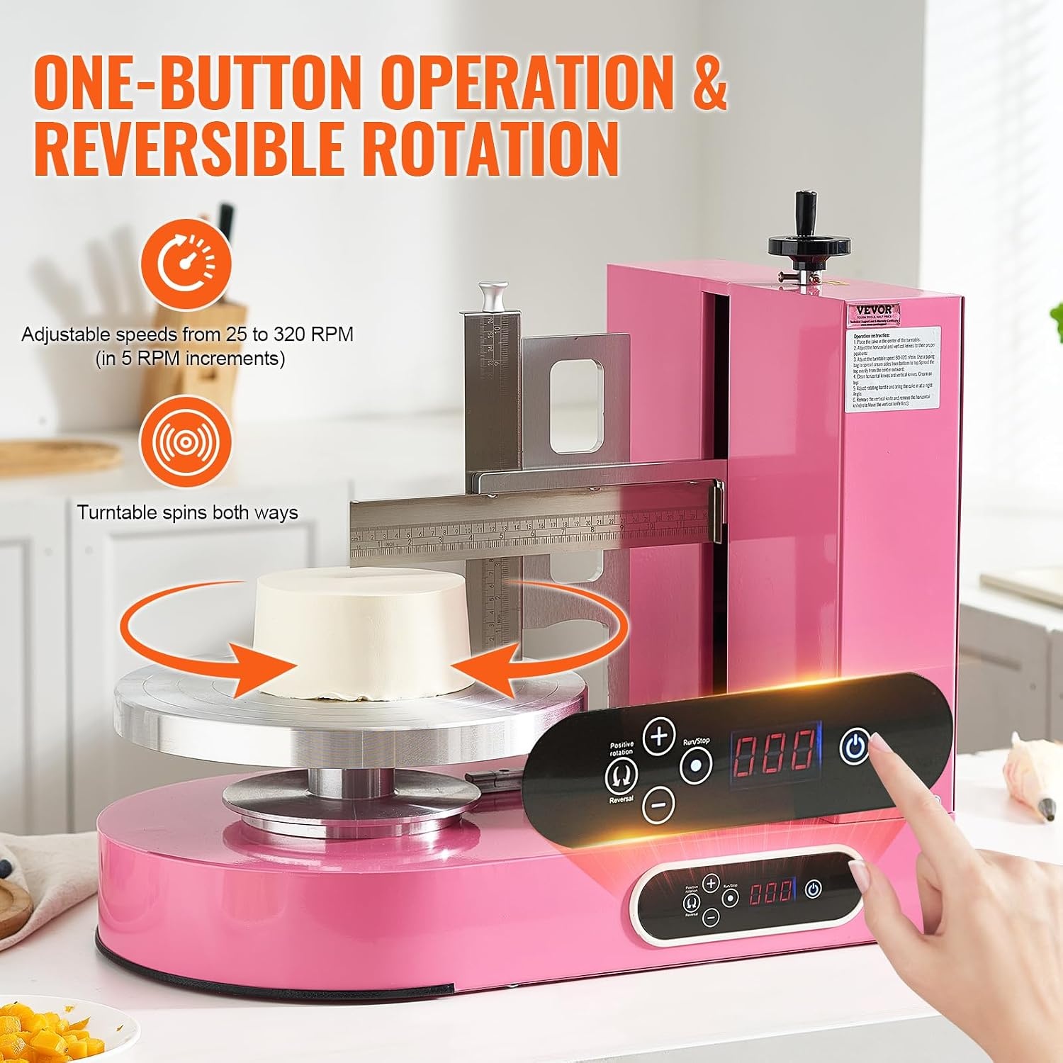 image:imageVEVOR Cake Decorating Machine Cake Cream Spreading Coating Smearing Machine Low Noise Cake Frosting Machine Turntable with Adjustable Scraper for 4 to 16 Cake 25320RPM Rotating Speed PinkPink