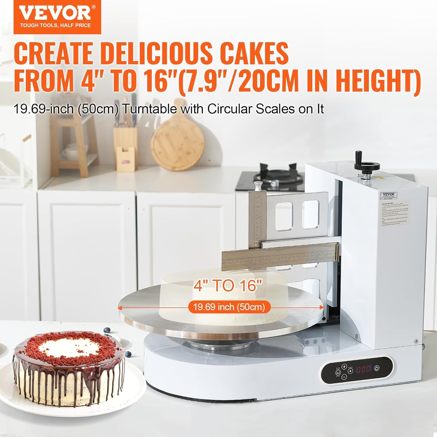 image:imageVEVOR Cake Decorating Machine Cake Cream Spreading Coating Smearing Machine Low Noise Cake Frosting Machine Turntable with Adjustable Scraper for 4 to 16 Cake 25320RPM Rotating Speed PinkWhite