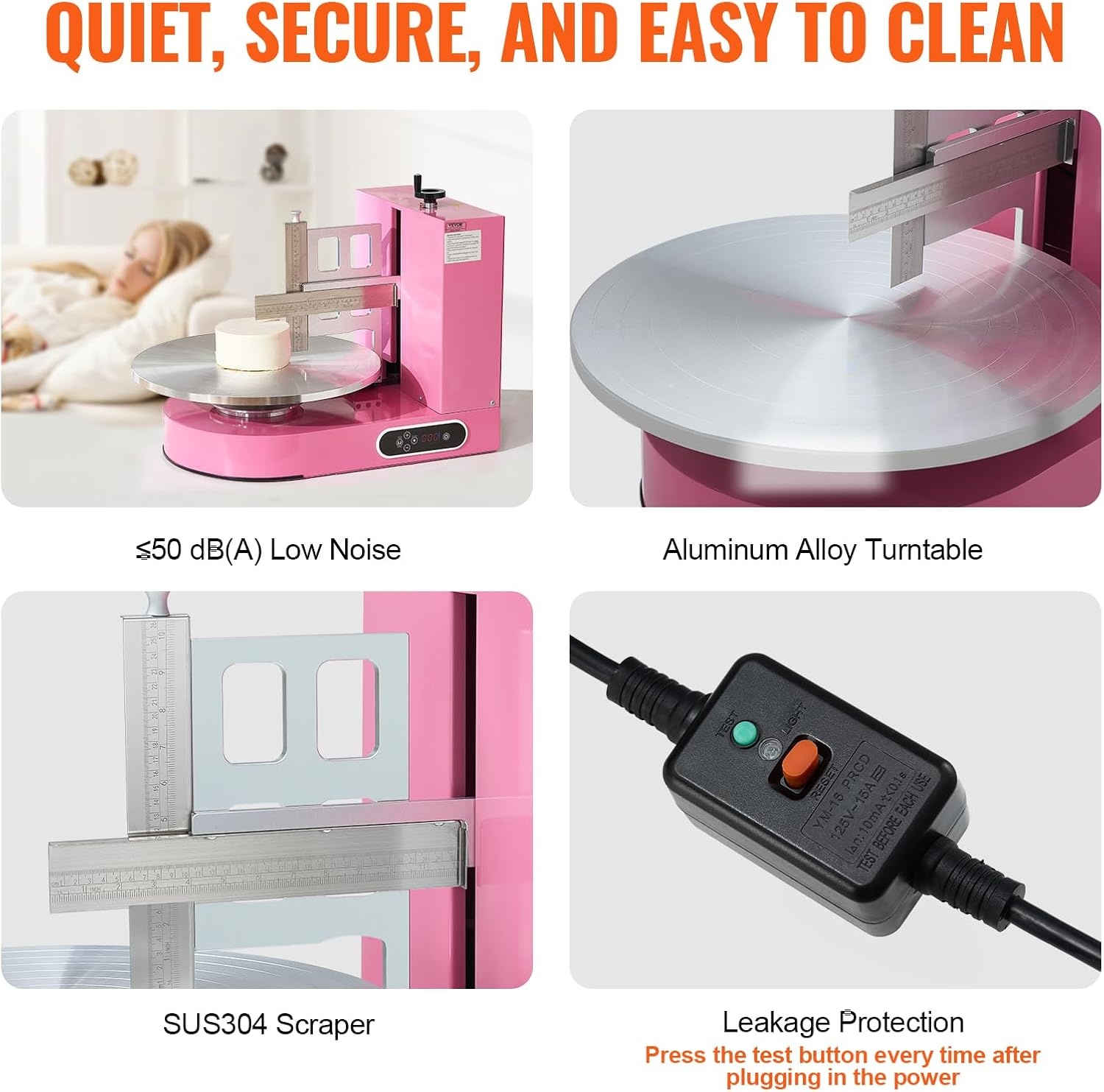 image:imageVEVOR Cake Decorating Machine Cake Cream Spreading Coating Smearing Machine Low Noise Cake Frosting Machine Turntable with Adjustable Scraper for 4 to 16 Cake 25320RPM Rotating Speed PinkPink