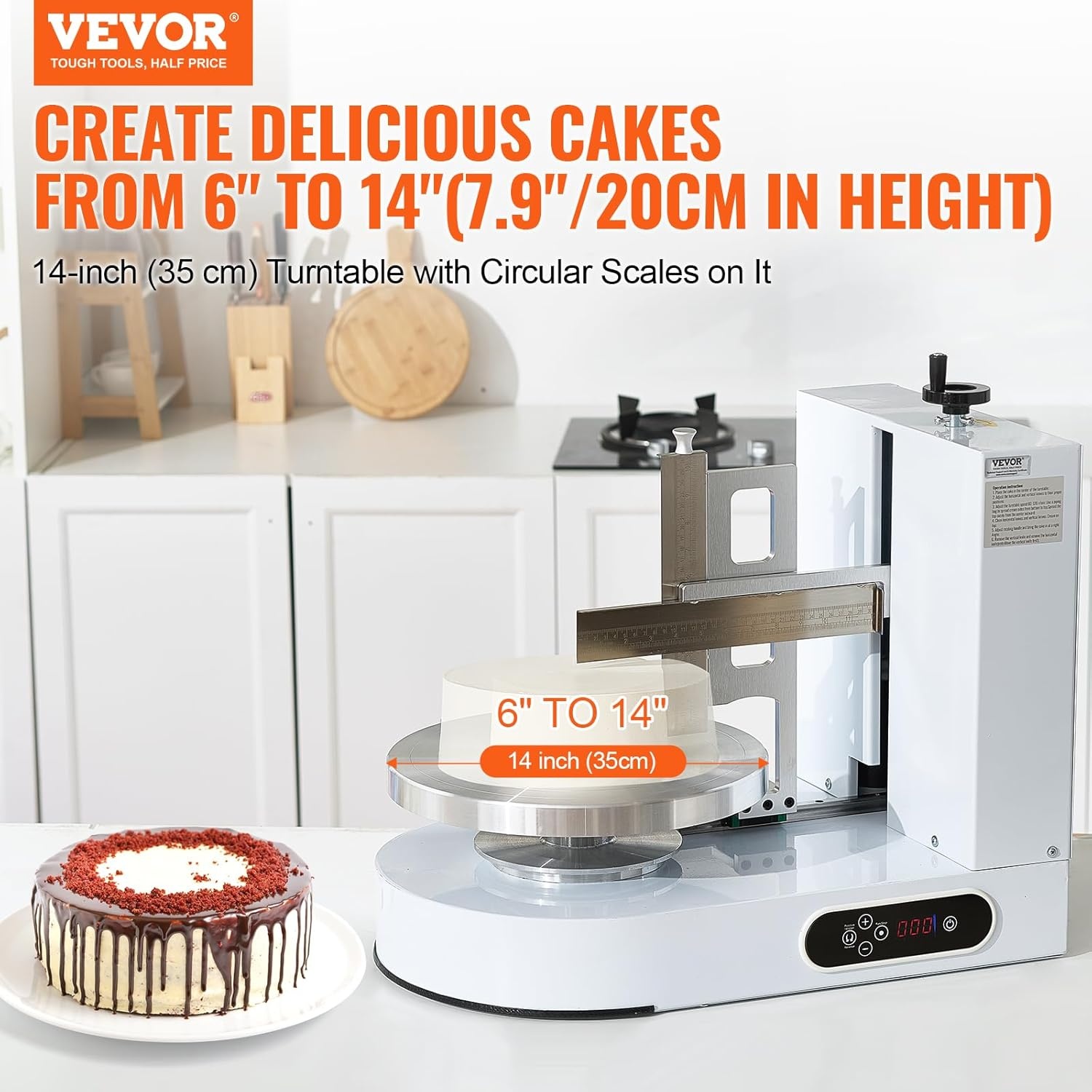 image:imageVEVOR Cake Decorating Machine Cake Cream Spreading Coating Smearing Machine Low Noise Cake Frosting Machine Turntable with Adjustable Scraper for 4 to 16 Cake 25320RPM Rotating Speed PinkWhite