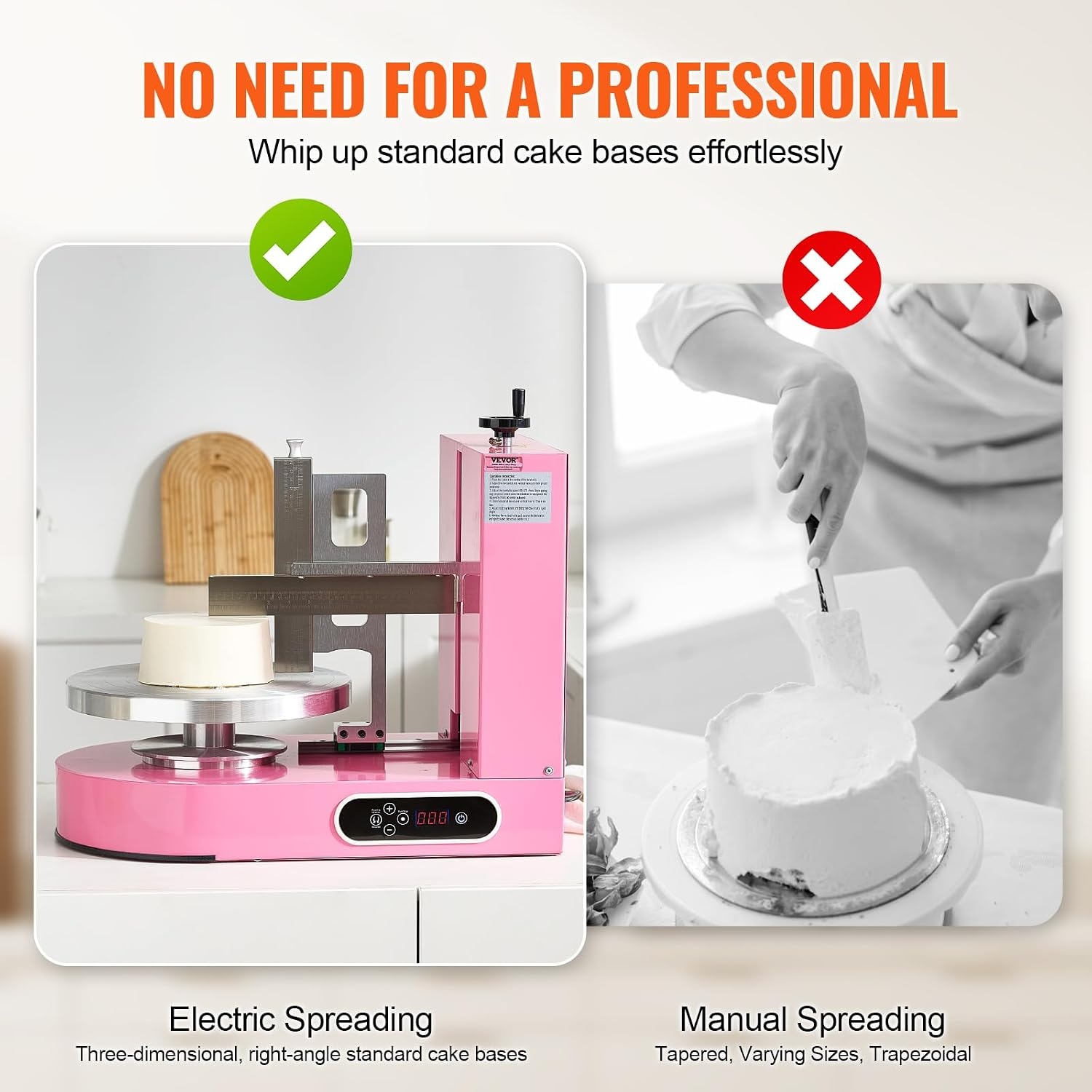 image:imageVEVOR Cake Decorating Machine Cake Cream Spreading Coating Smearing Machine Low Noise Cake Frosting Machine Turntable with Adjustable Scraper for 4 to 16 Cake 25320RPM Rotating Speed PinkPink