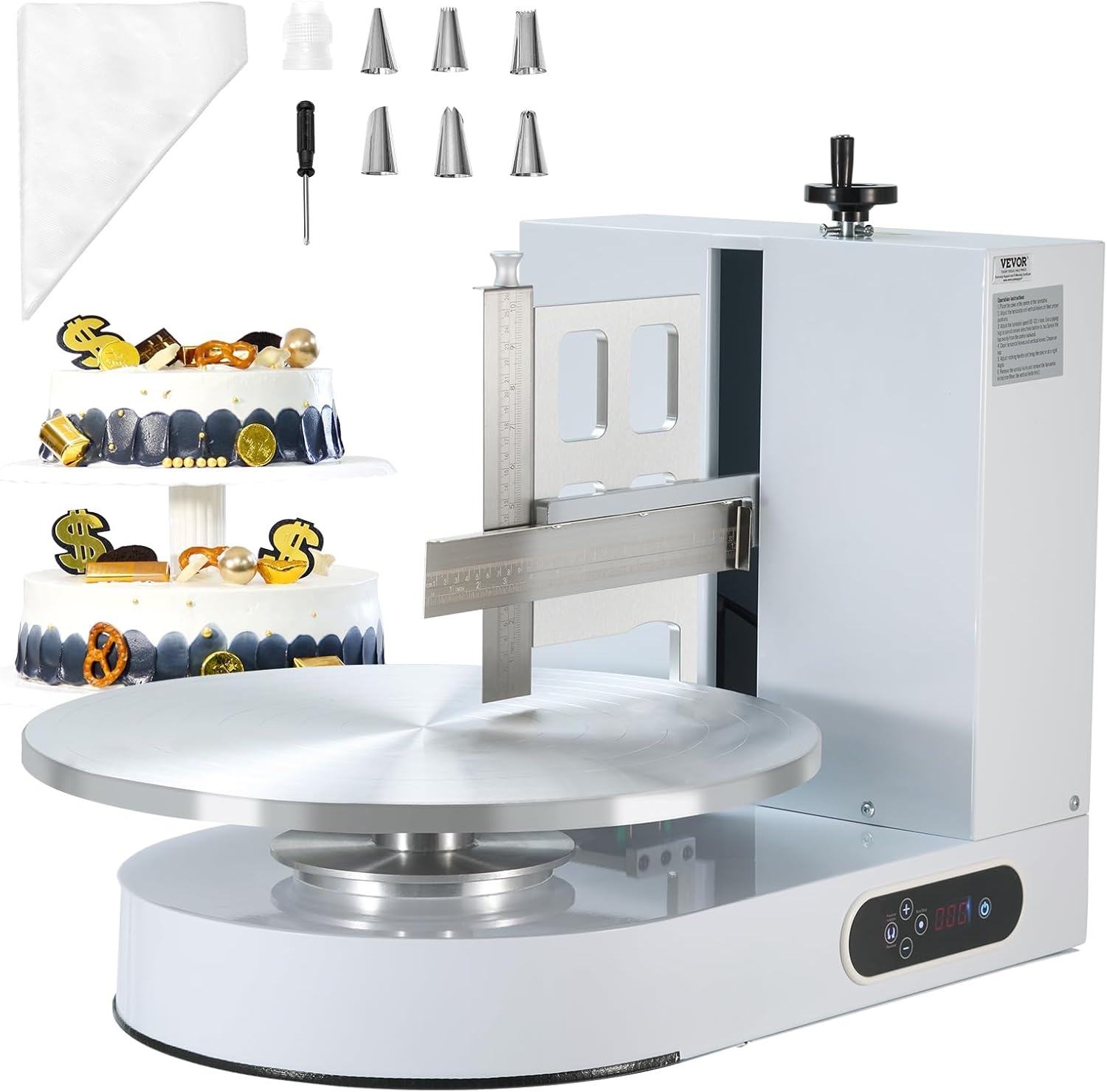 image:imageVEVOR Cake Decorating Machine Cake Cream Spreading Coating Smearing Machine Low Noise Cake Frosting Machine Turntable with Adjustable Scraper for 4 to 16 Cake 25320RPM Rotating Speed PinkWhite