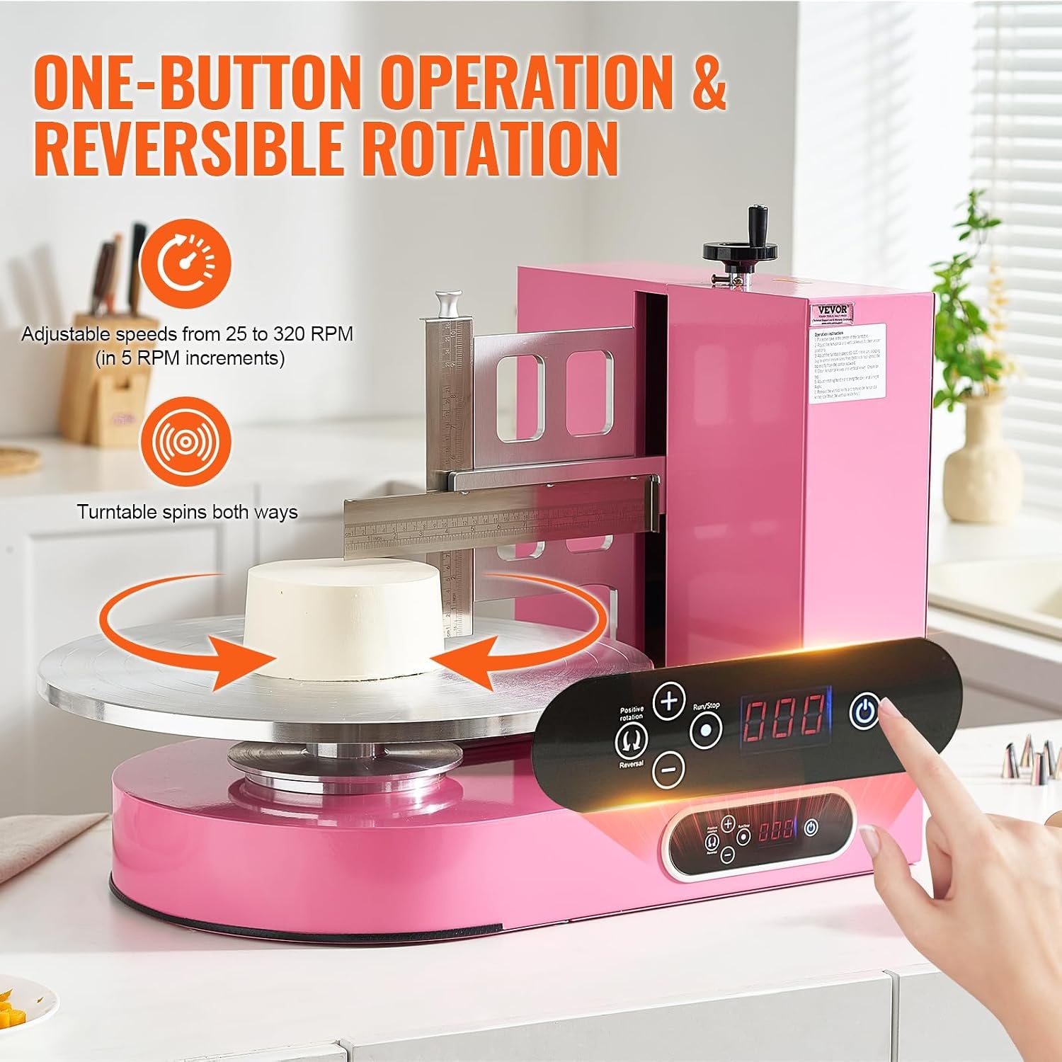 image:imageVEVOR Cake Decorating Machine Cake Cream Spreading Coating Smearing Machine Low Noise Cake Frosting Machine Turntable with Adjustable Scraper for 4 to 16 Cake 25320RPM Rotating Speed PinkPink