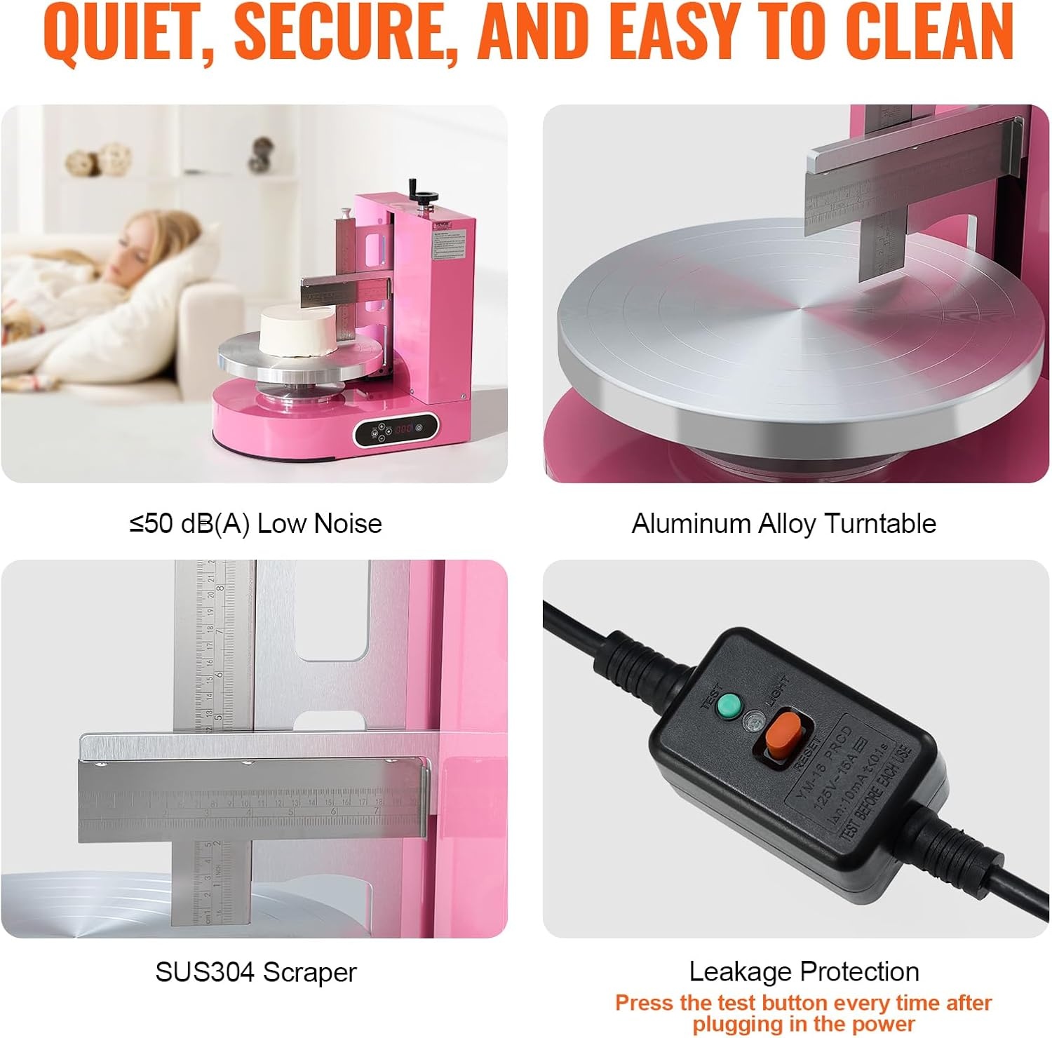 image:imageVEVOR Cake Decorating Machine Cake Cream Spreading Coating Smearing Machine Low Noise Cake Frosting Machine Turntable with Adjustable Scraper for 4 to 16 Cake 25320RPM Rotating Speed PinkPink