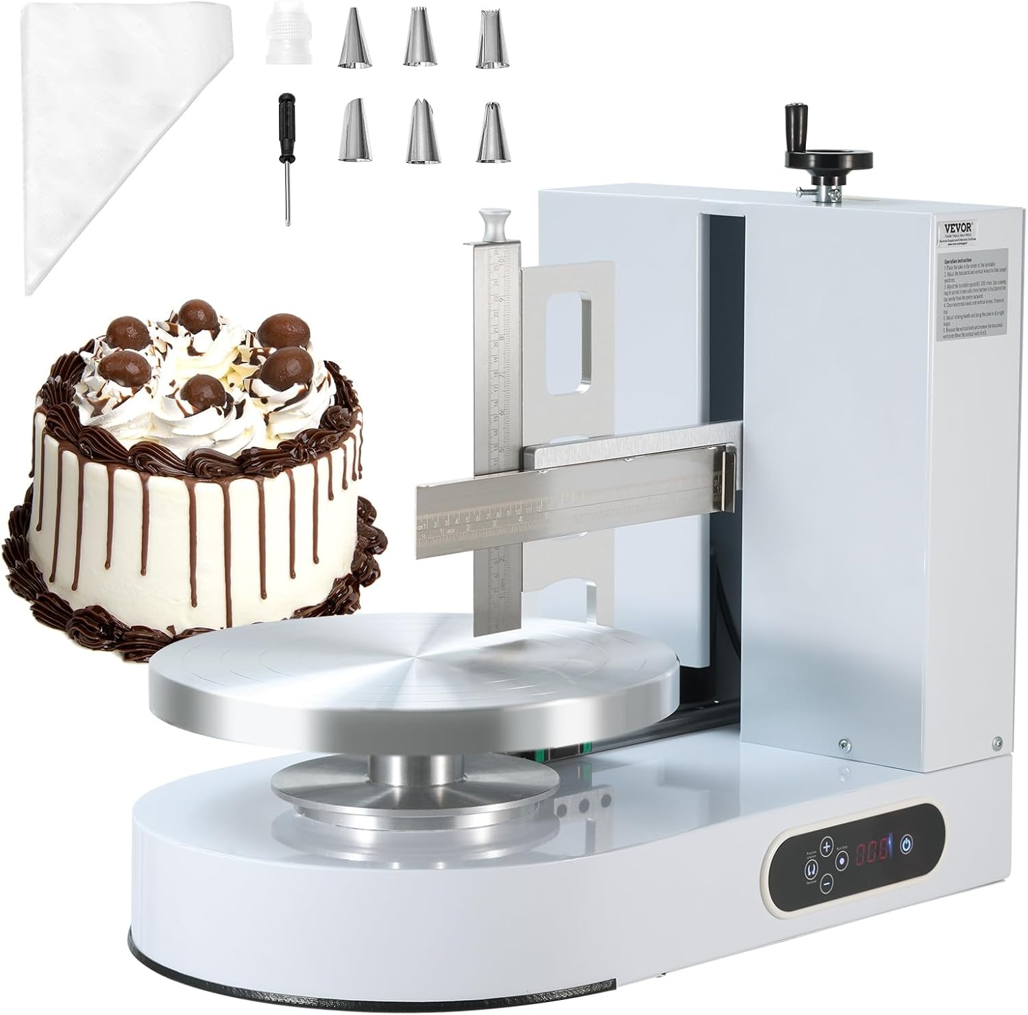 image:imageVEVOR Cake Decorating Machine Cake Cream Spreading Coating Smearing Machine Low Noise Cake Frosting Machine Turntable with Adjustable Scraper for 4 to 16 Cake 25320RPM Rotating Speed PinkWhite