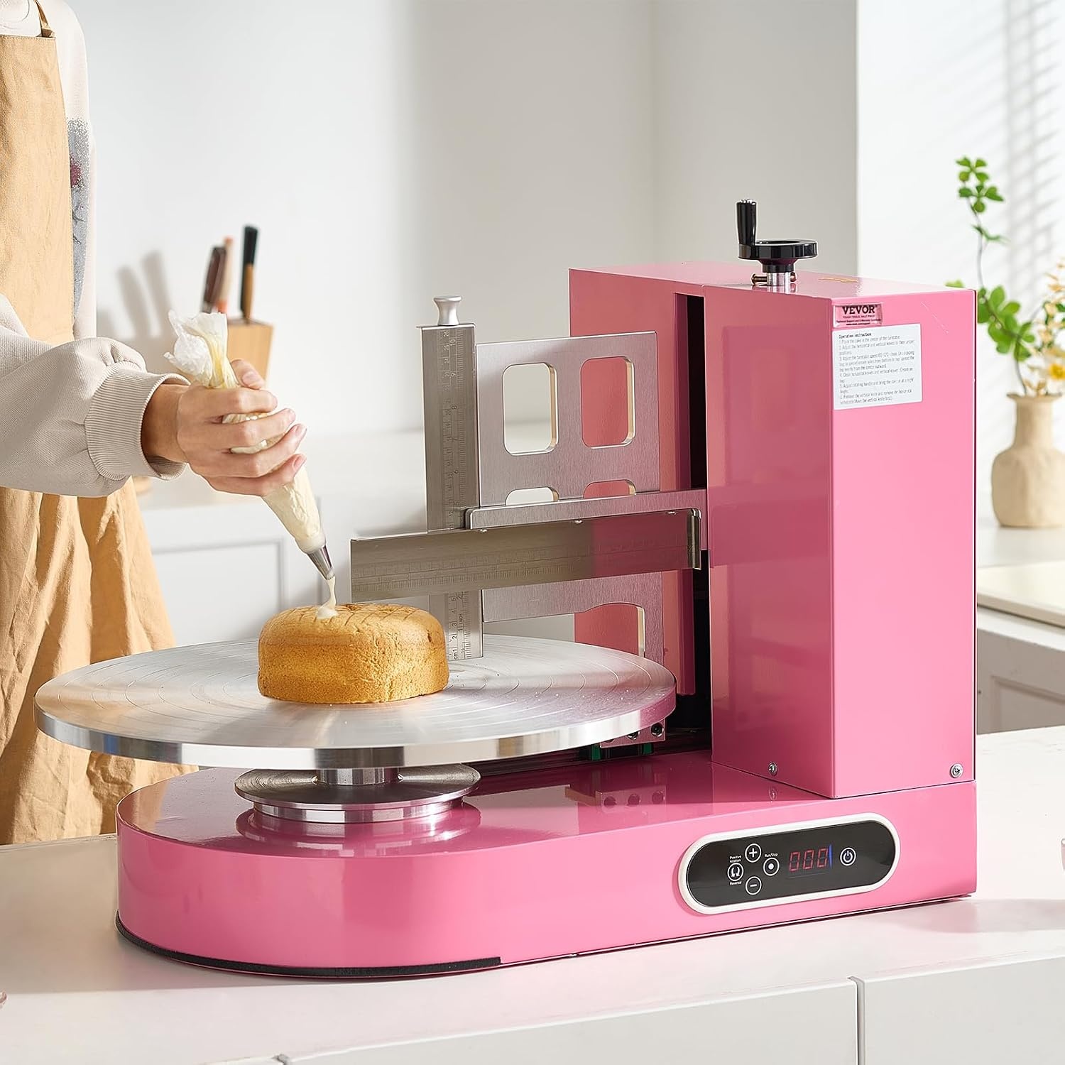 image:imageVEVOR Cake Decorating Machine Cake Cream Spreading Coating Smearing Machine Low Noise Cake Frosting Machine Turntable with Adjustable Scraper for 4 to 16 Cake 25320RPM Rotating Speed PinkPink