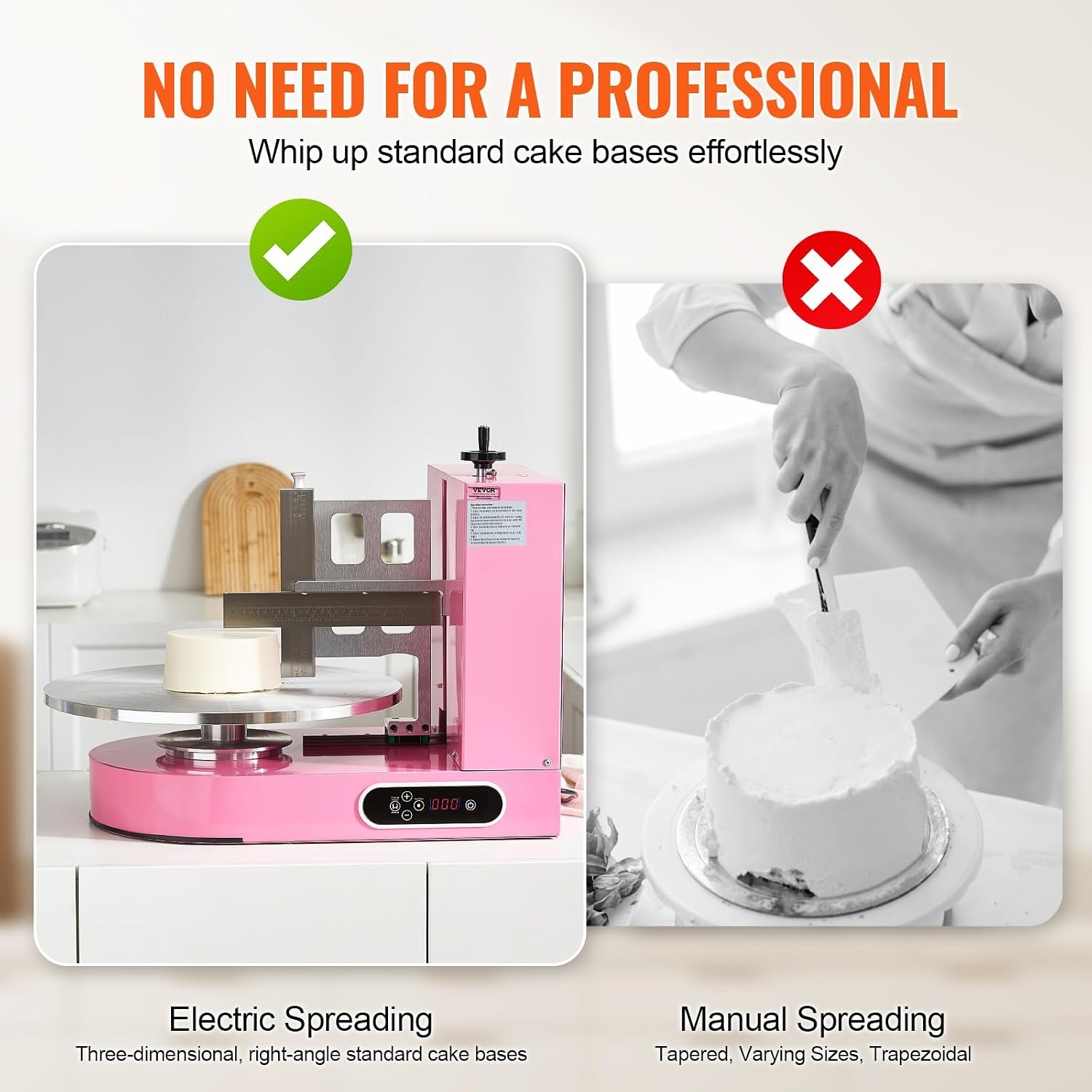 image:imageVEVOR Cake Decorating Machine Cake Cream Spreading Coating Smearing Machine Low Noise Cake Frosting Machine Turntable with Adjustable Scraper for 4 to 16 Cake 25320RPM Rotating Speed PinkPink
