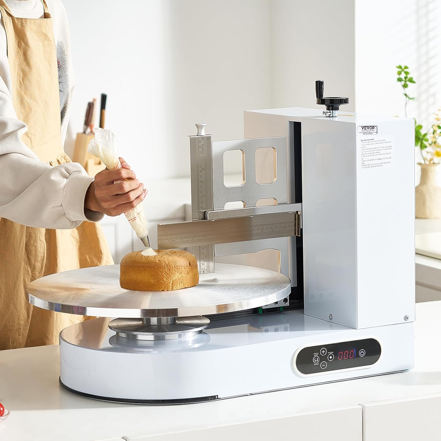 image:imageVEVOR Cake Decorating Machine Cake Cream Spreading Coating Smearing Machine Low Noise Cake Frosting Machine Turntable with Adjustable Scraper for 4 to 16 Cake 25320RPM Rotating Speed PinkWhite