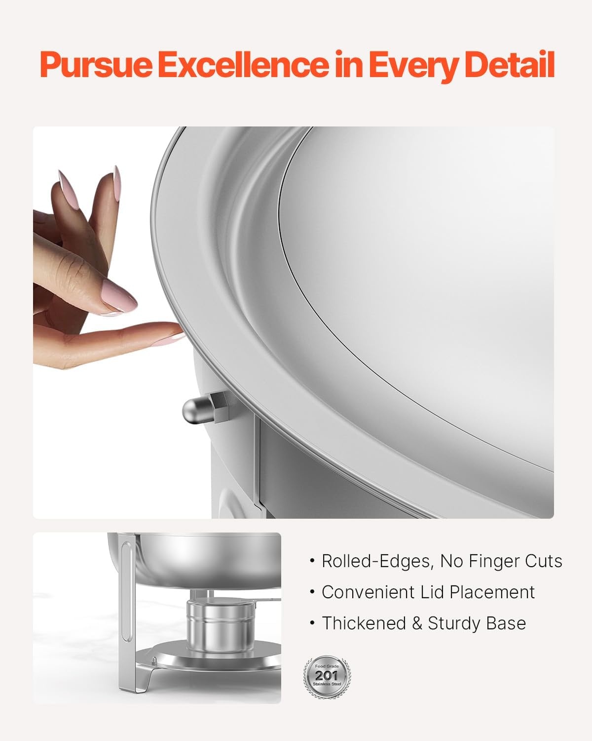 image:imageVEVOR Chafing Dish Buffet Set 5 Qt 4 Pack Stainless Steel Chafer with 4 Full Size Pans Round Catering Warmer Server with Lid Water Pan Folding Stand Clip for Weddings Parties Banquets SilverSilver