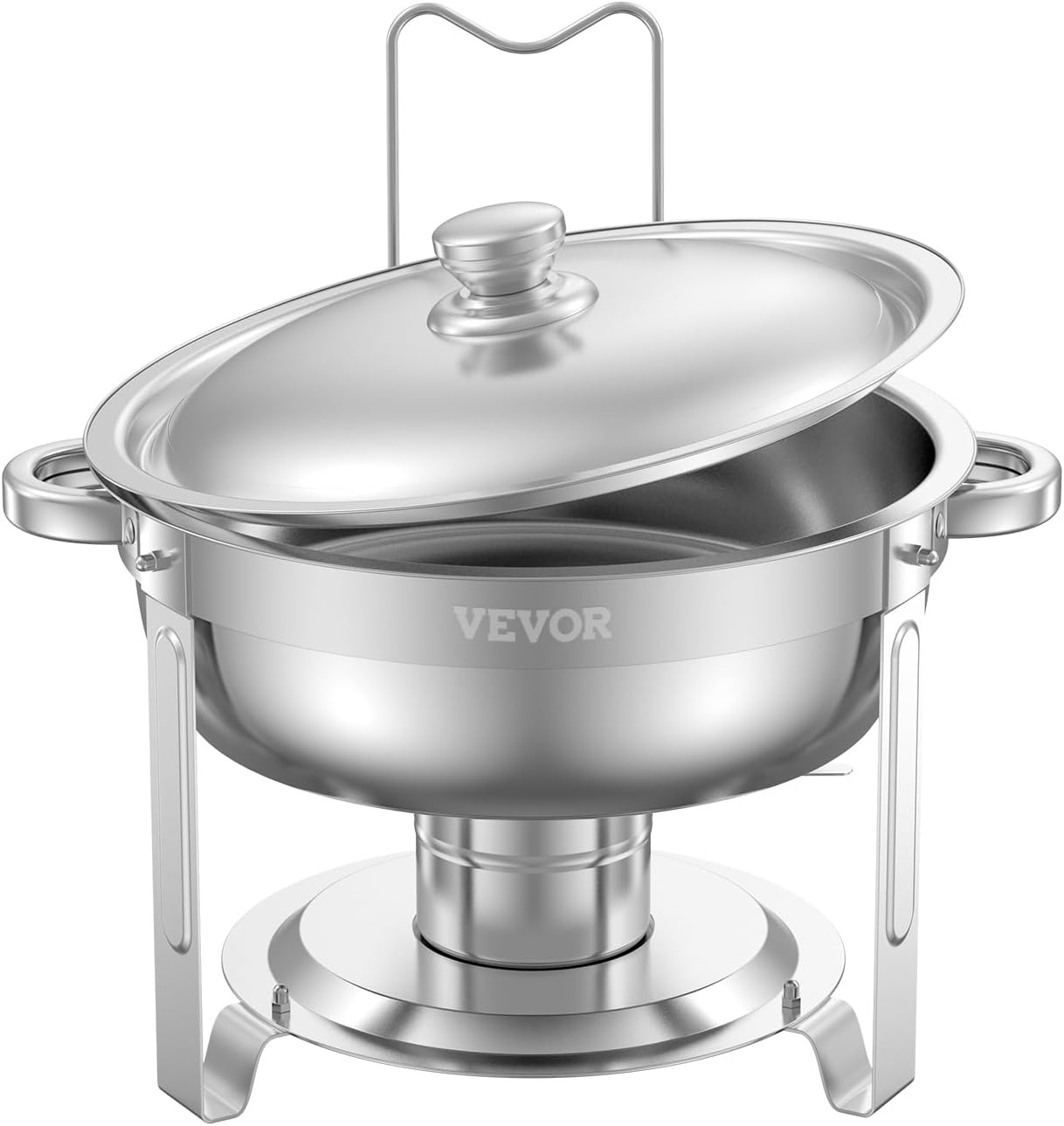 image:imageVEVOR Chafing Dish Buffet Set 5 Qt 4 Pack Stainless Steel Chafer with 4 Full Size Pans Round Catering Warmer Server with Lid Water Pan Folding Stand Clip for Weddings Parties Banquets SilverSilver
