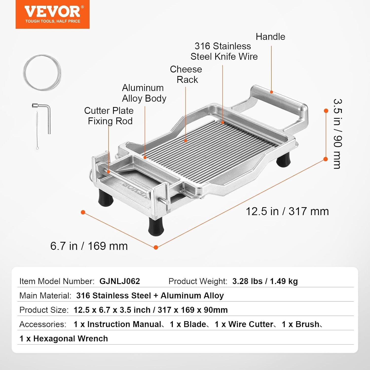 image:imageVEVOR Cheese Slicer Butter Cutter with 02 UltraThin Cheeser Butter Cutting Blade Detachable Cheese Slicer Wire Aluminum Alloy Commercial Cheese Cutter with 316 Stainless Steel Knife Wire02