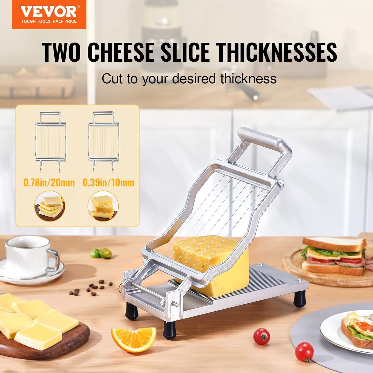 image:imageVEVOR Cheese Slicer Butter Cutter with 02 UltraThin Cheeser Butter Cutting Blade Detachable Cheese Slicer Wire Aluminum Alloy Commercial Cheese Cutter with 316 Stainless Steel Knife Wire039 078